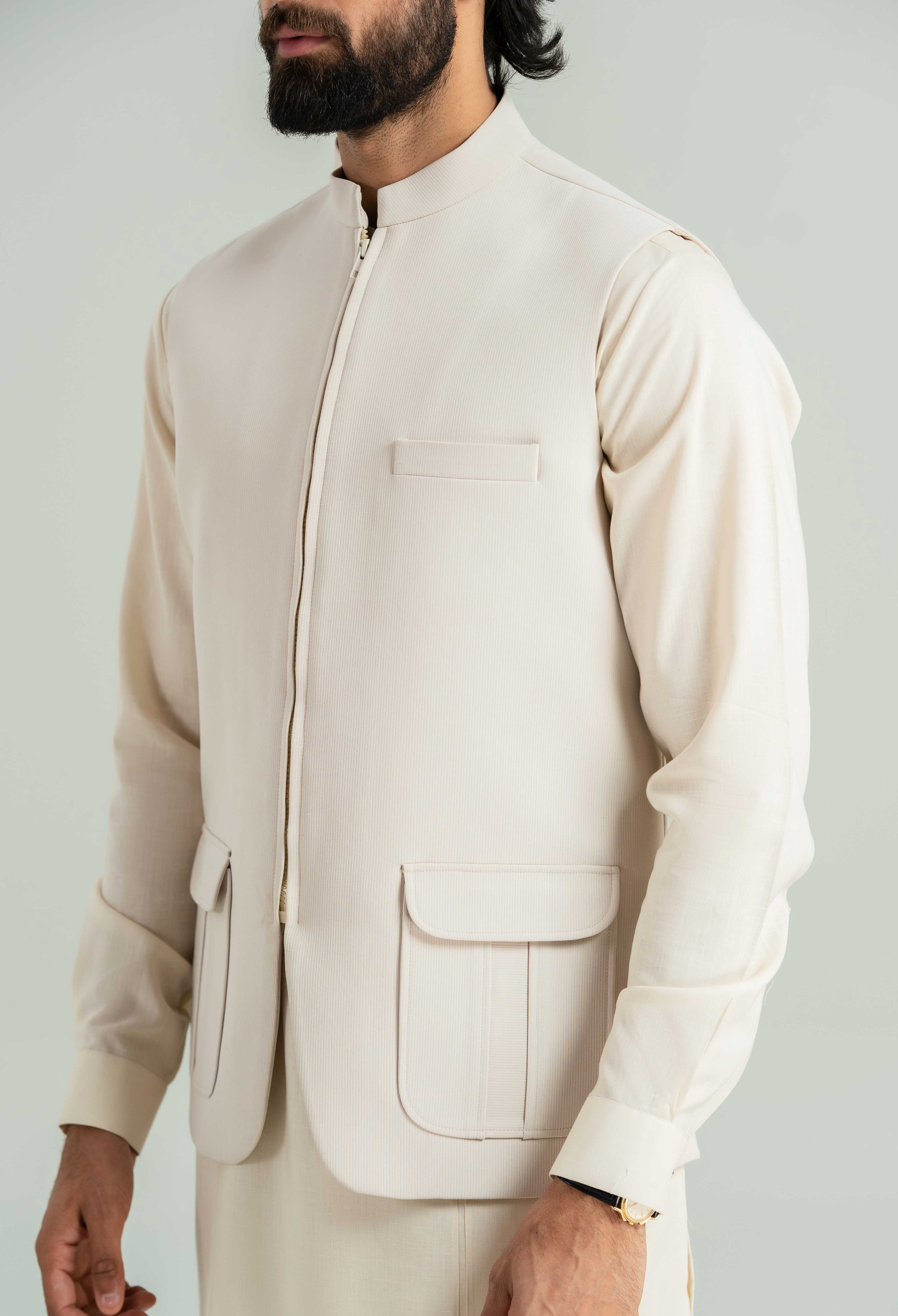 Creamy Beige Corduroy Waistcoat