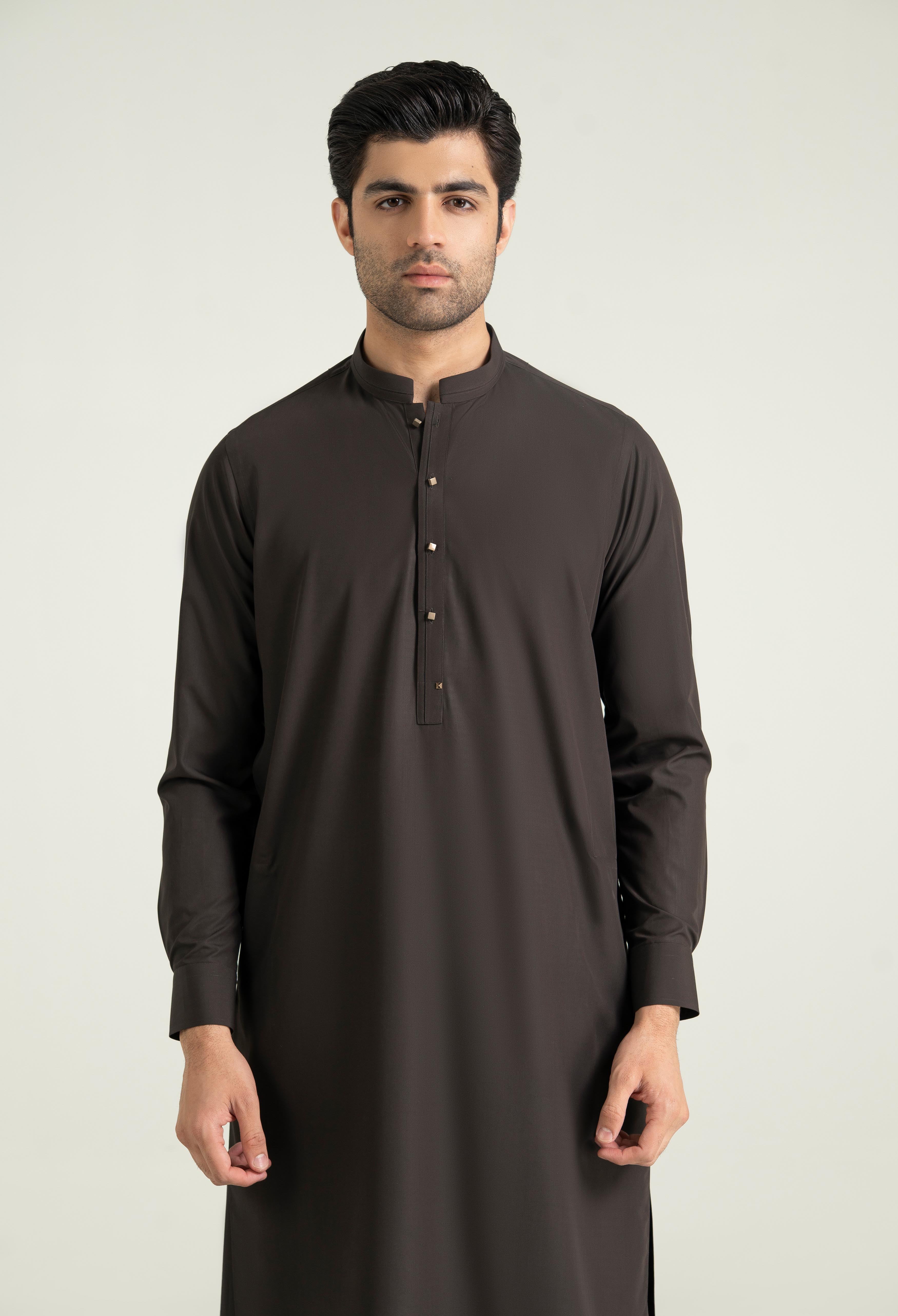 Dark Brown Blended Kameez Shalwar