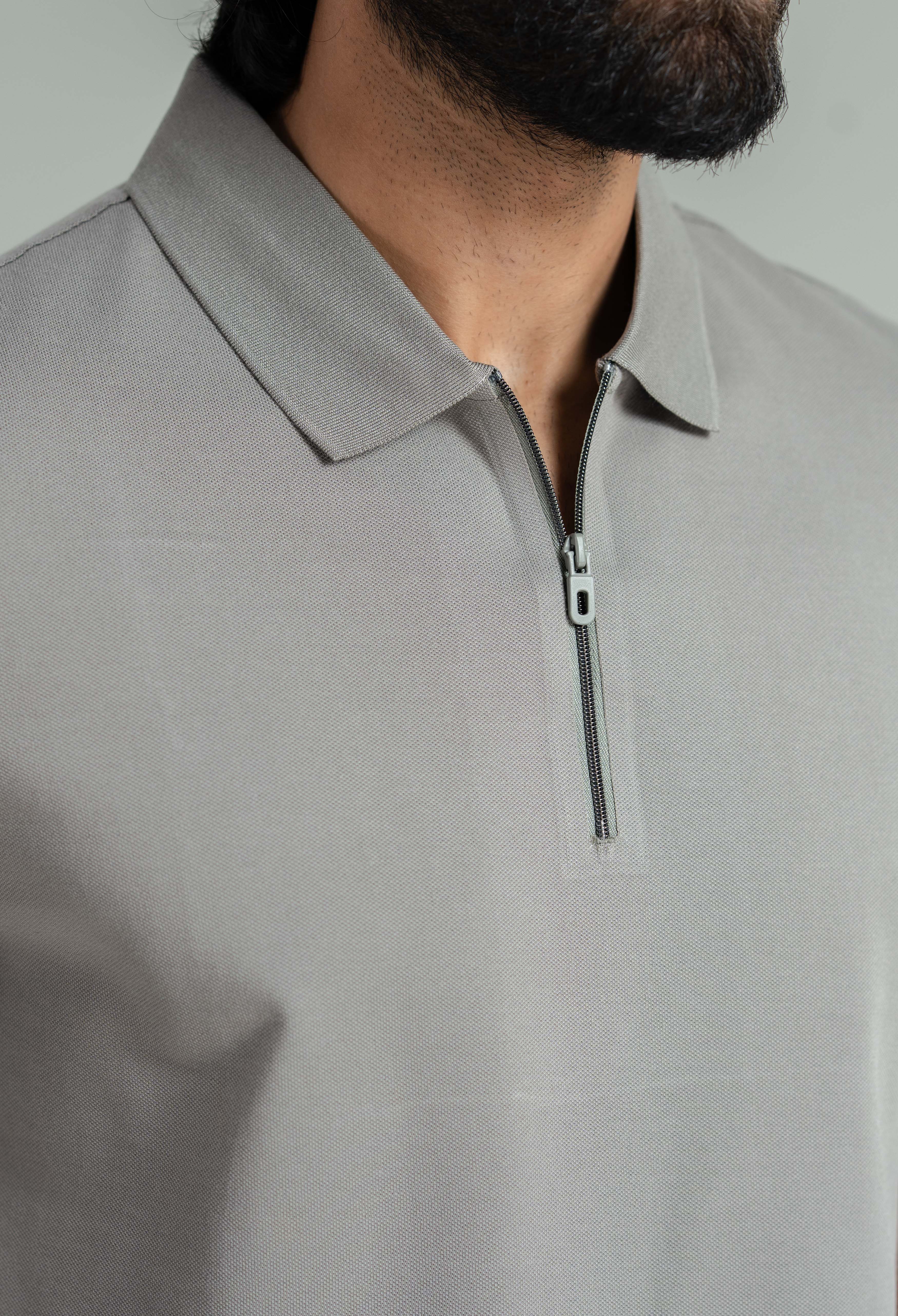 Sand Grey Zip Styled Polo