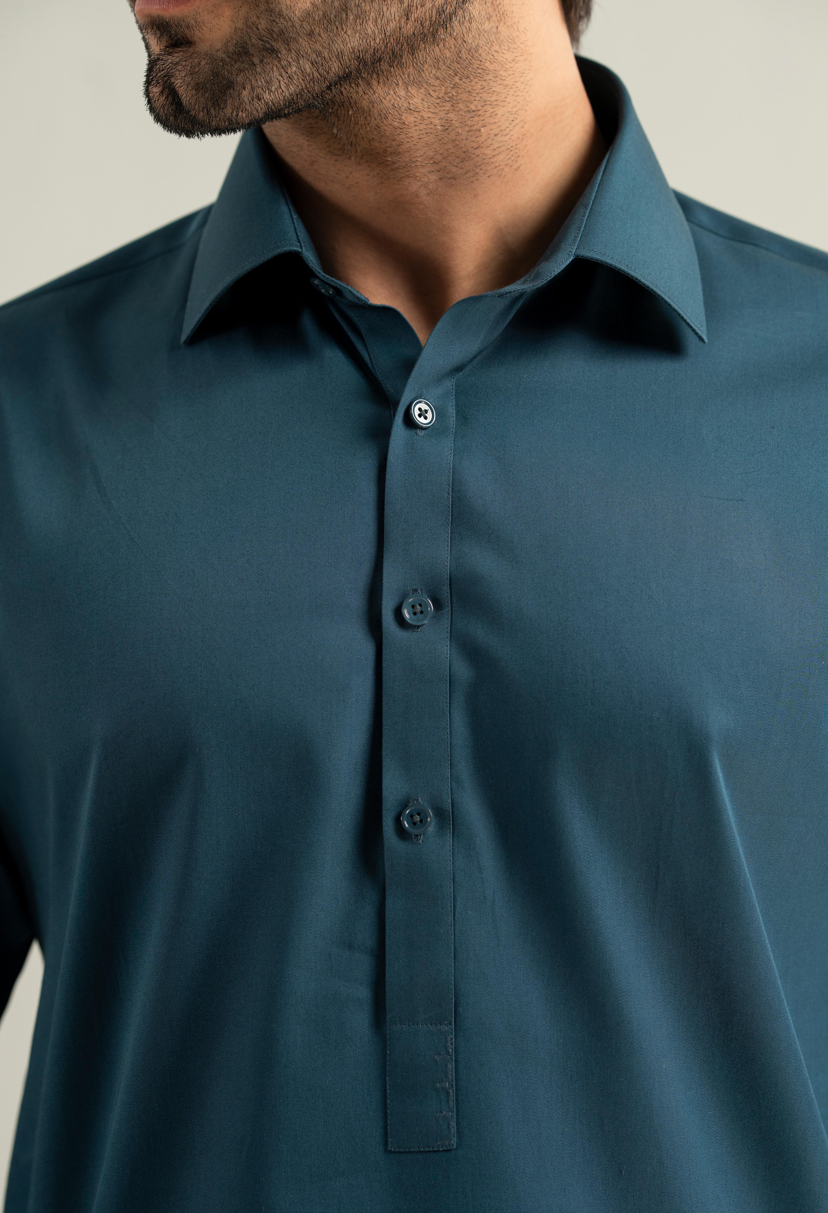 Turquoise Blue Cotton Kameez Shalwar