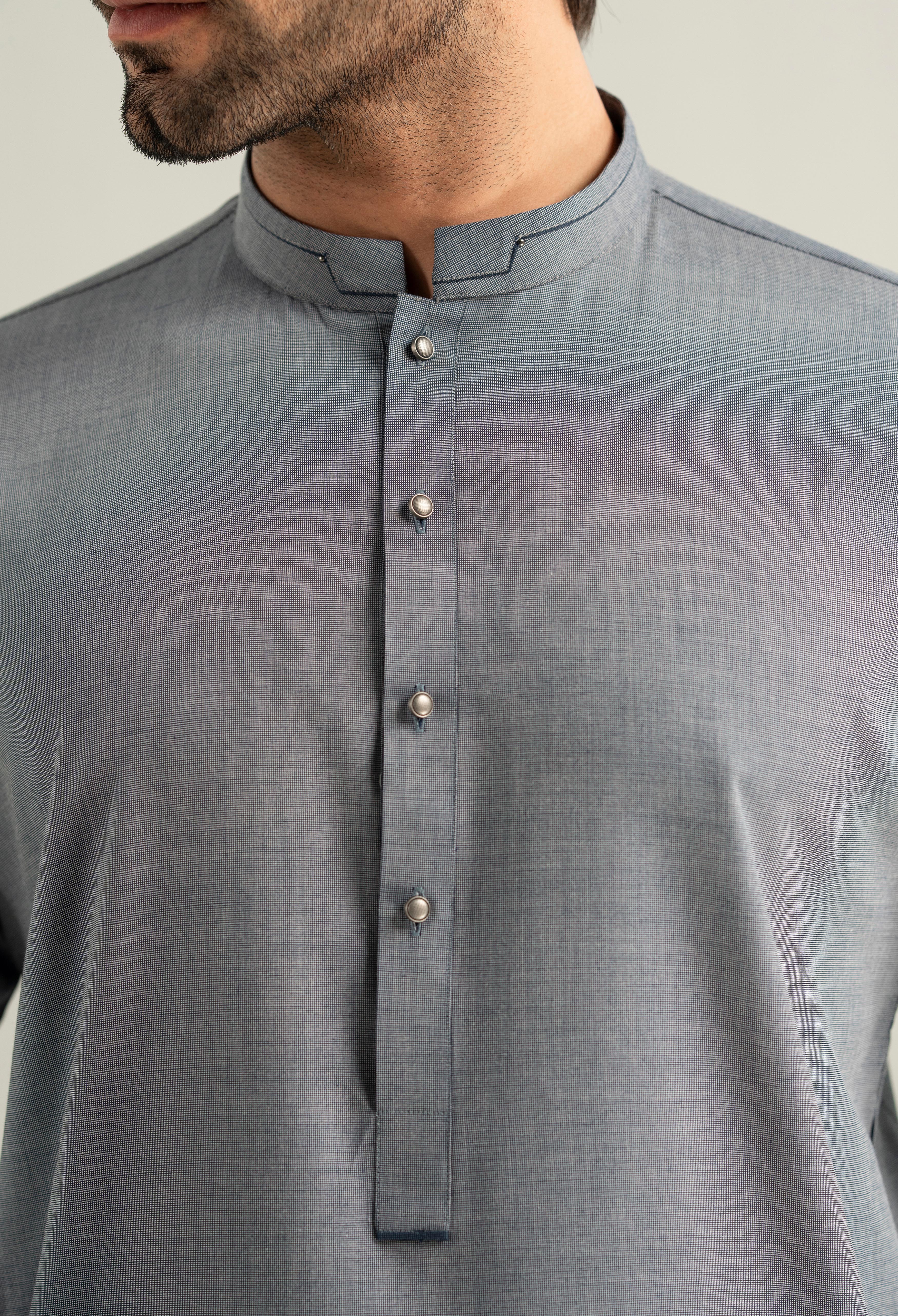 Floral Blue Cotton Kameez Shalwar