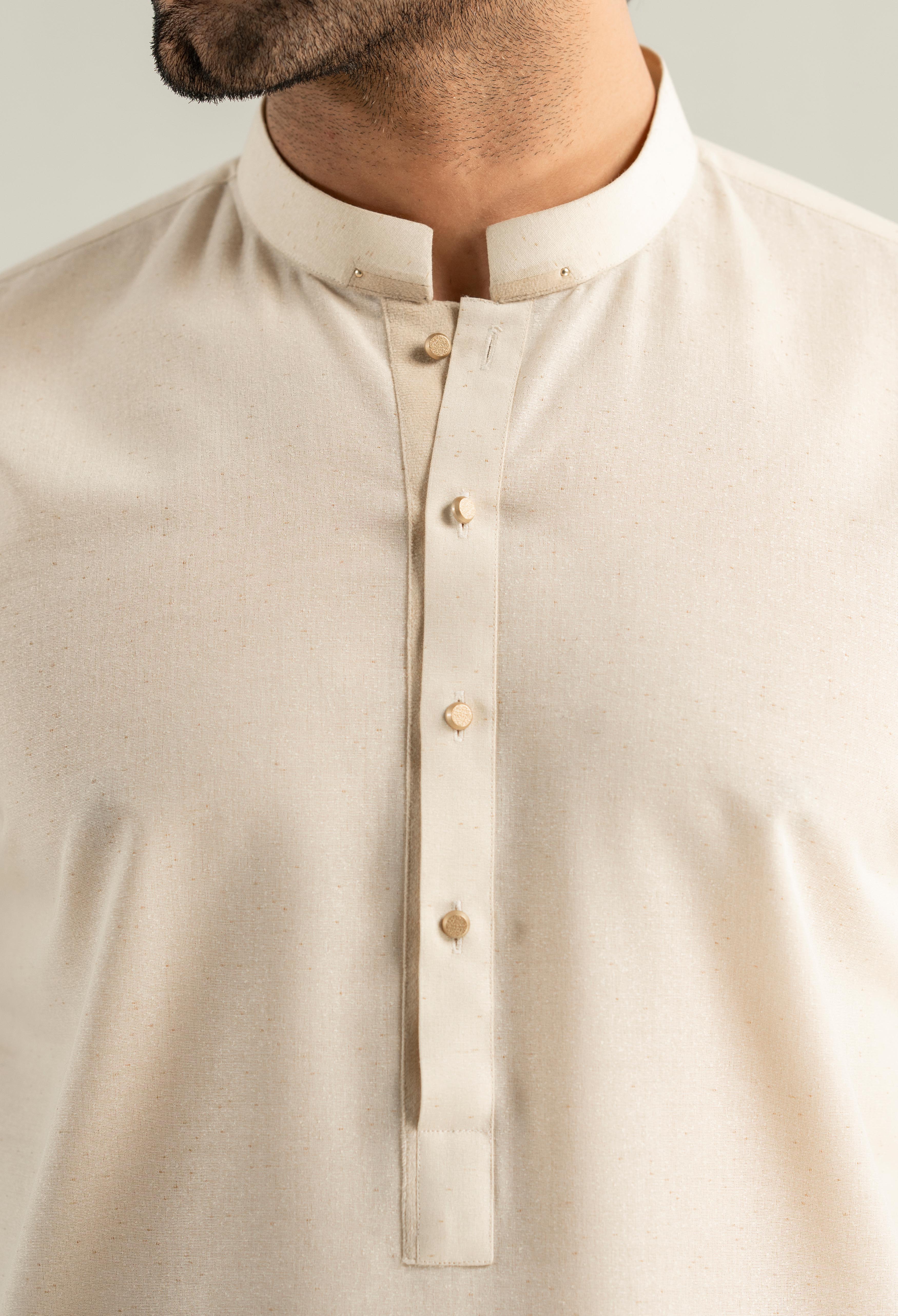 Creamy Beige Cotton Kameez Shalwar