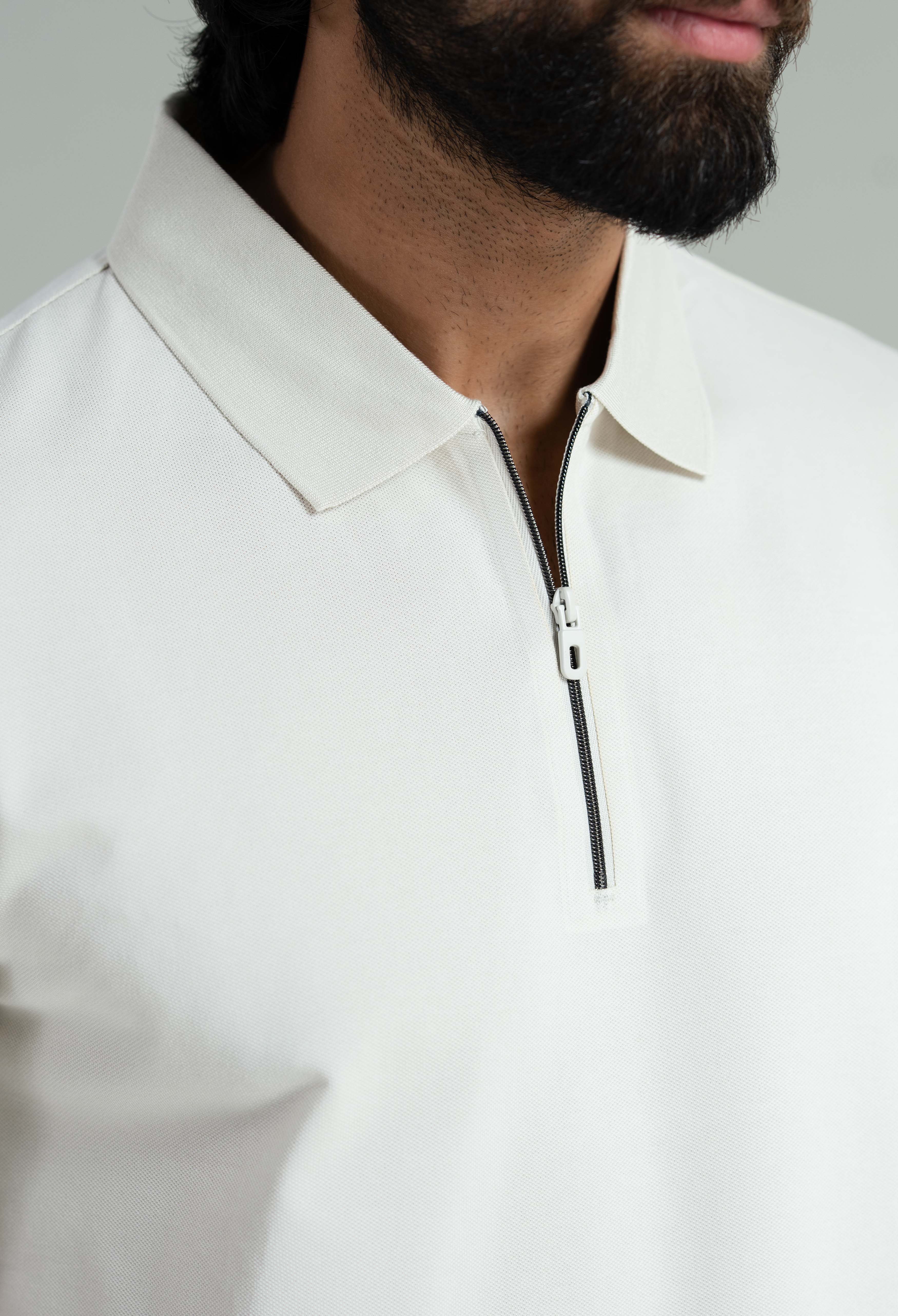 Bone White Zip Styled Polo