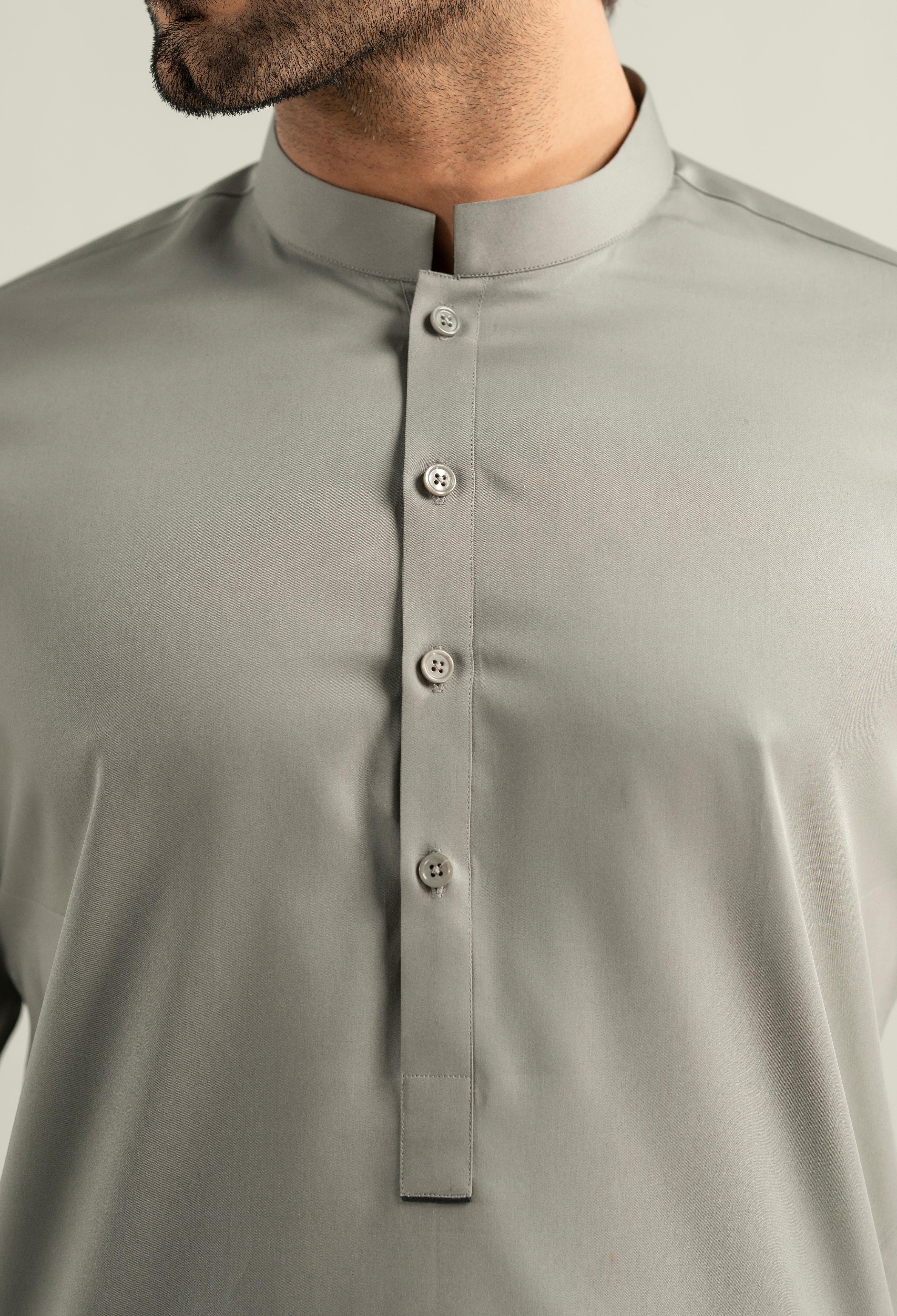 Stone Grey Cotton Kameez Shalwar