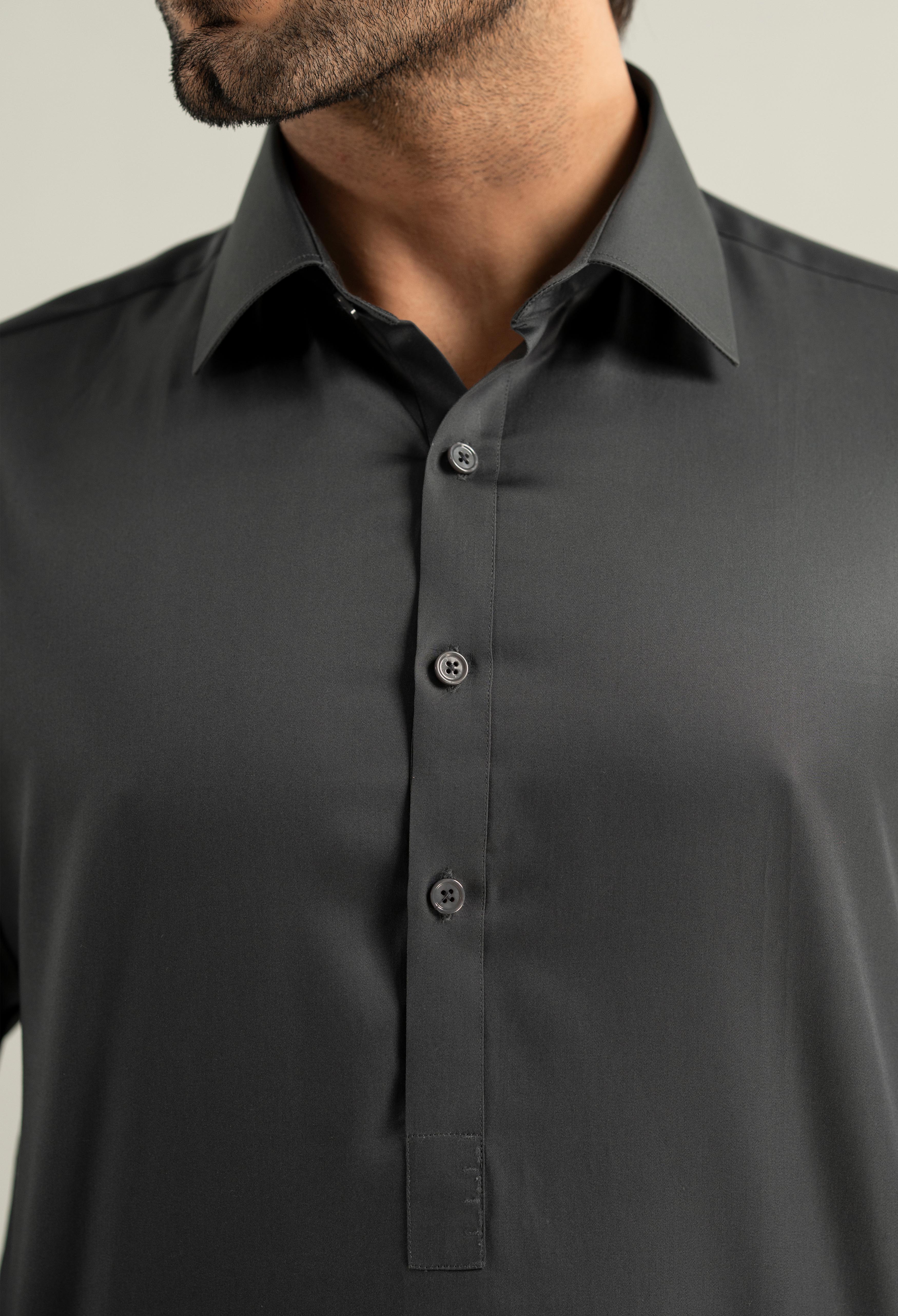 Dark Grey Cotton Kameez Shalwar