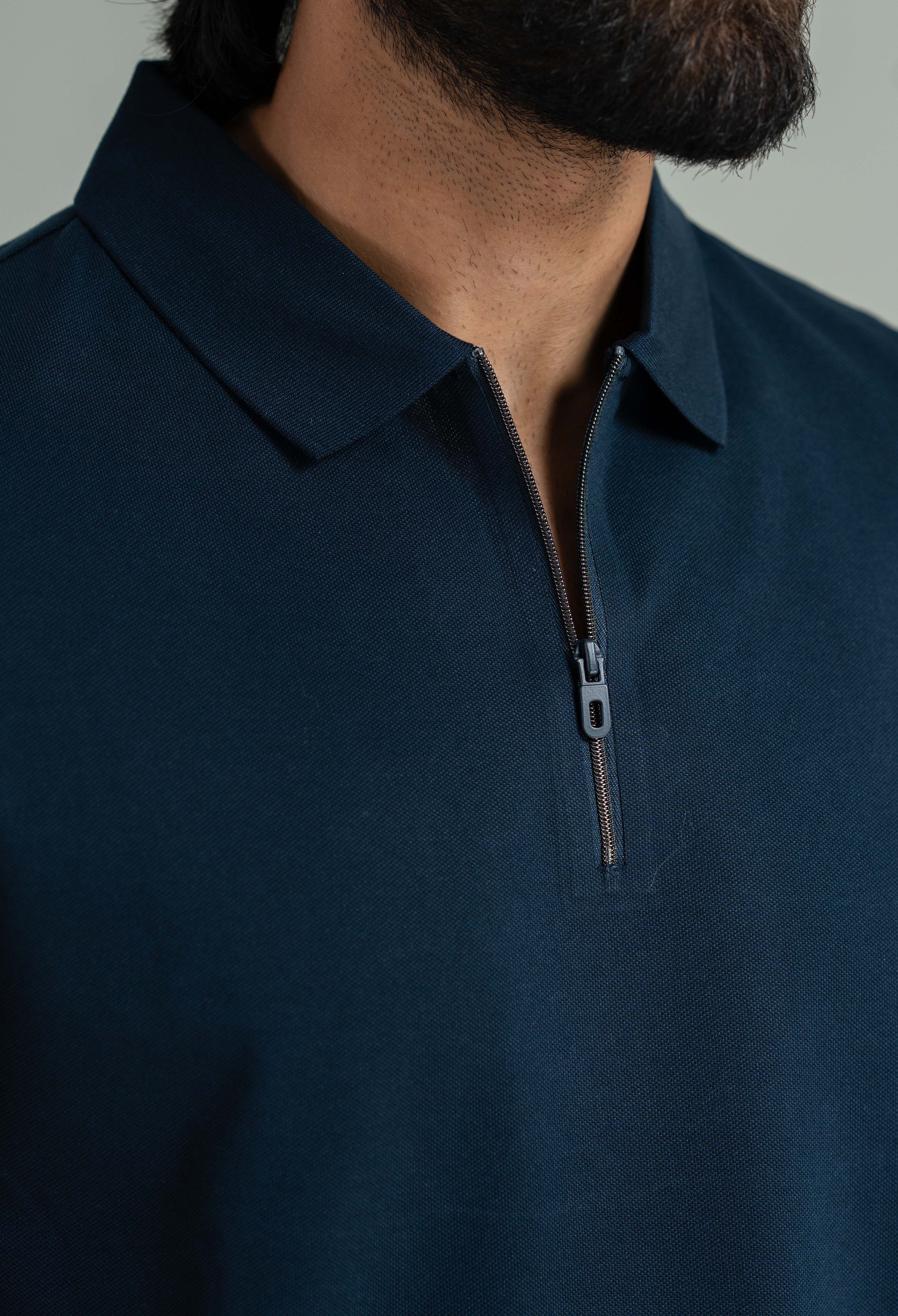 Deep Navy Zip Styled Polo