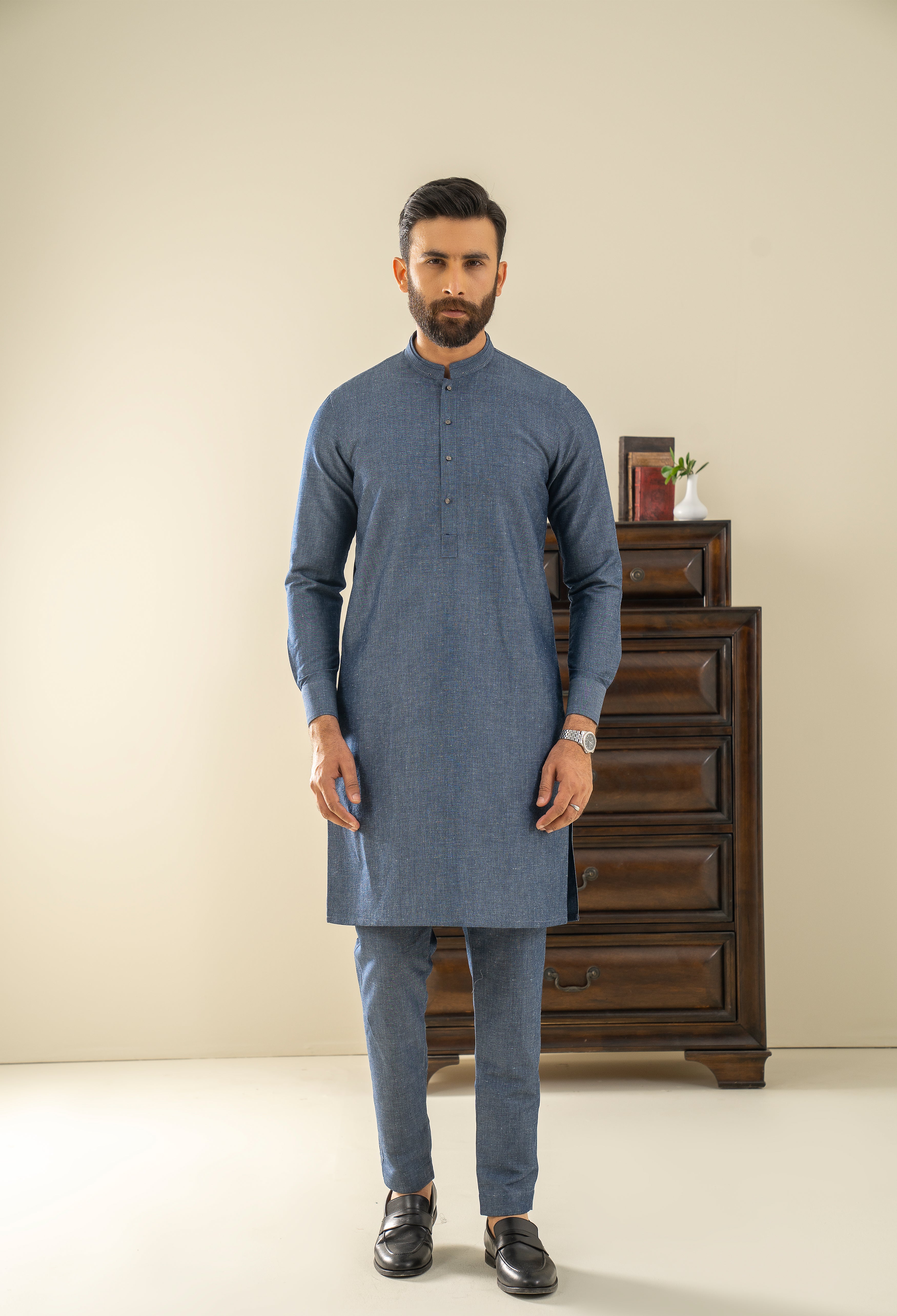 Navy Blue Detailing Kurta Pajama