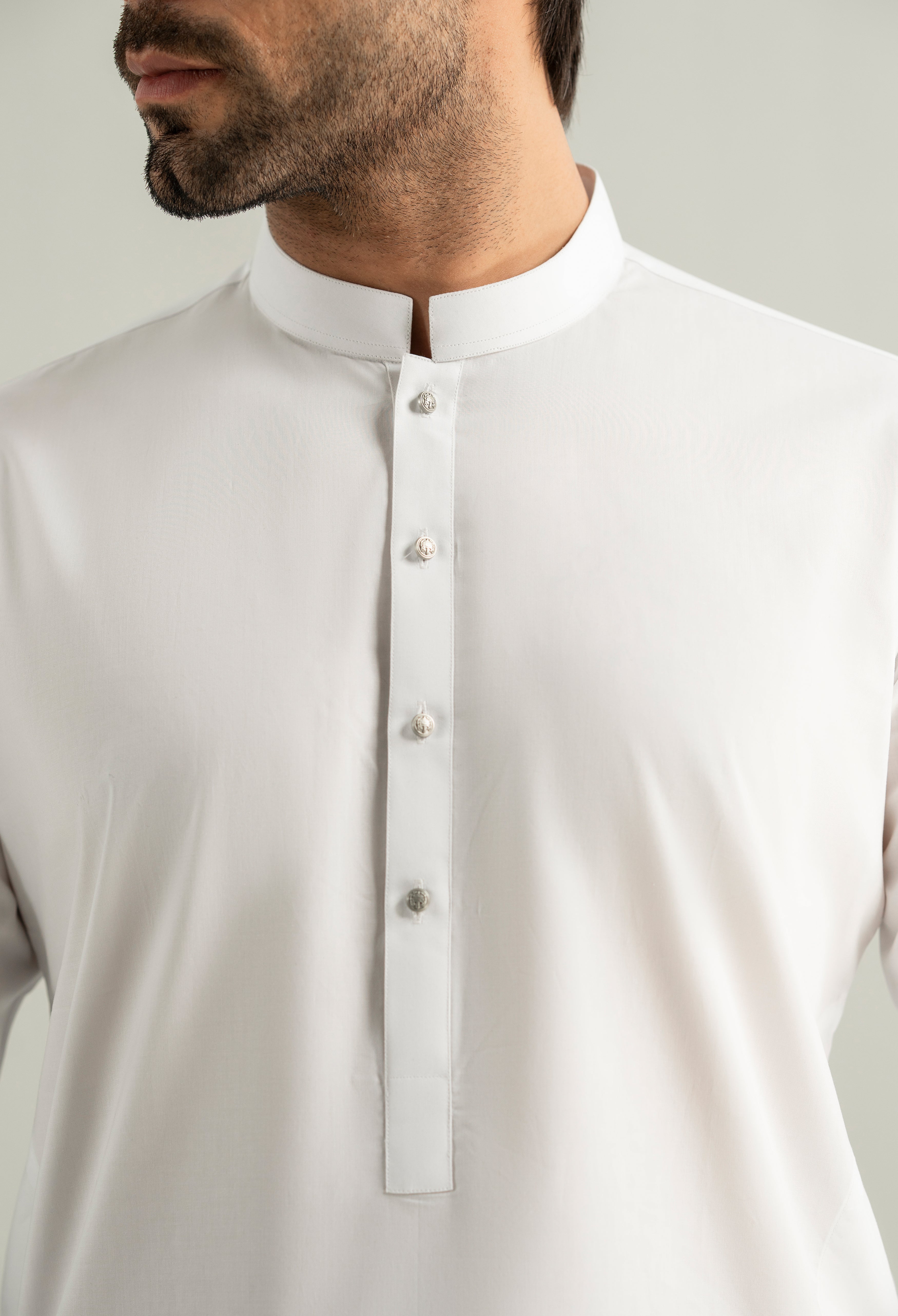 Chalk White Cotton Kameez Shalwar