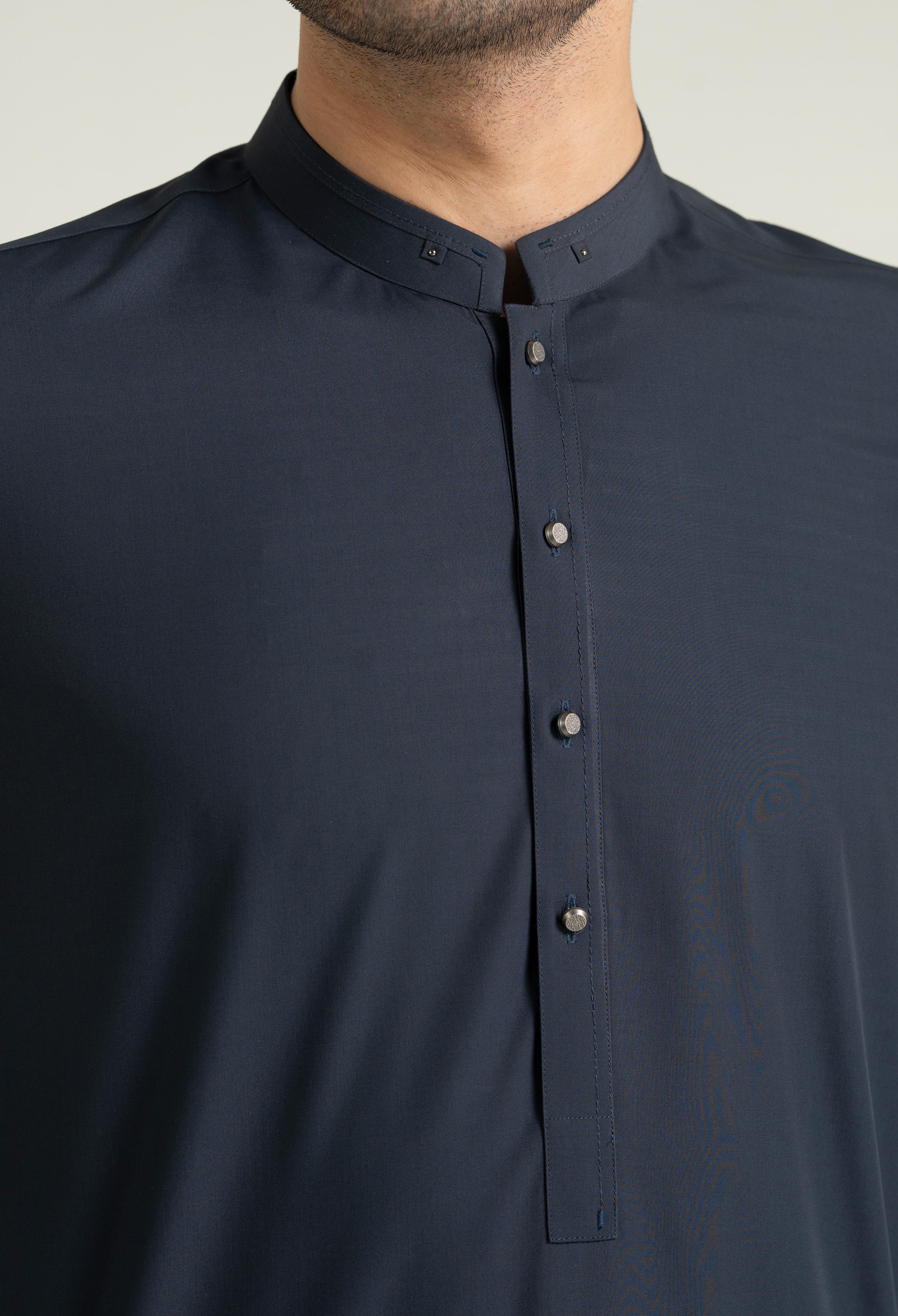 Navy Blue Blended Kameez Shalwar