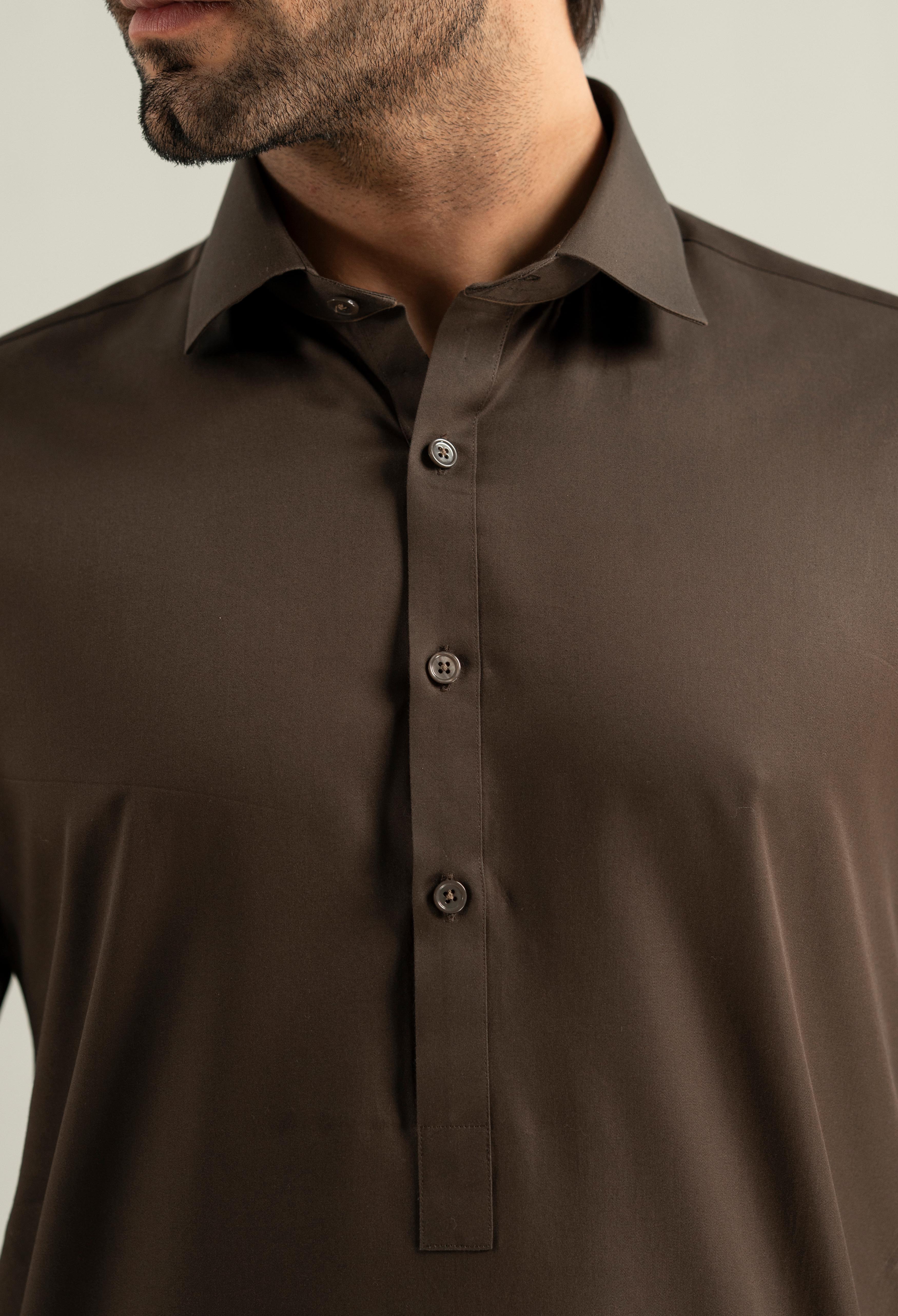 Dark Brown Cotton Kameez Shalwar