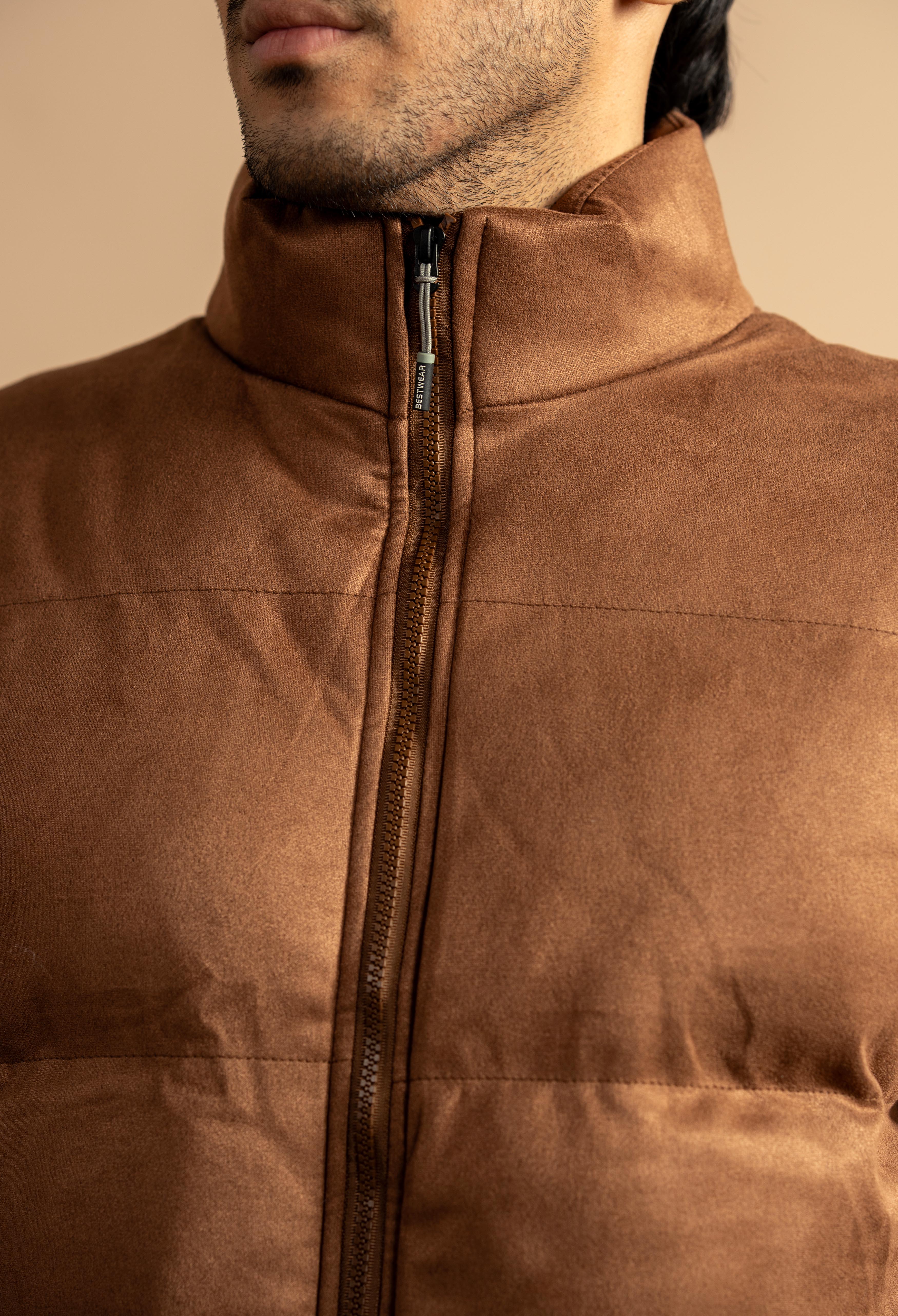 Dark Brown Suede Puffer Jacket