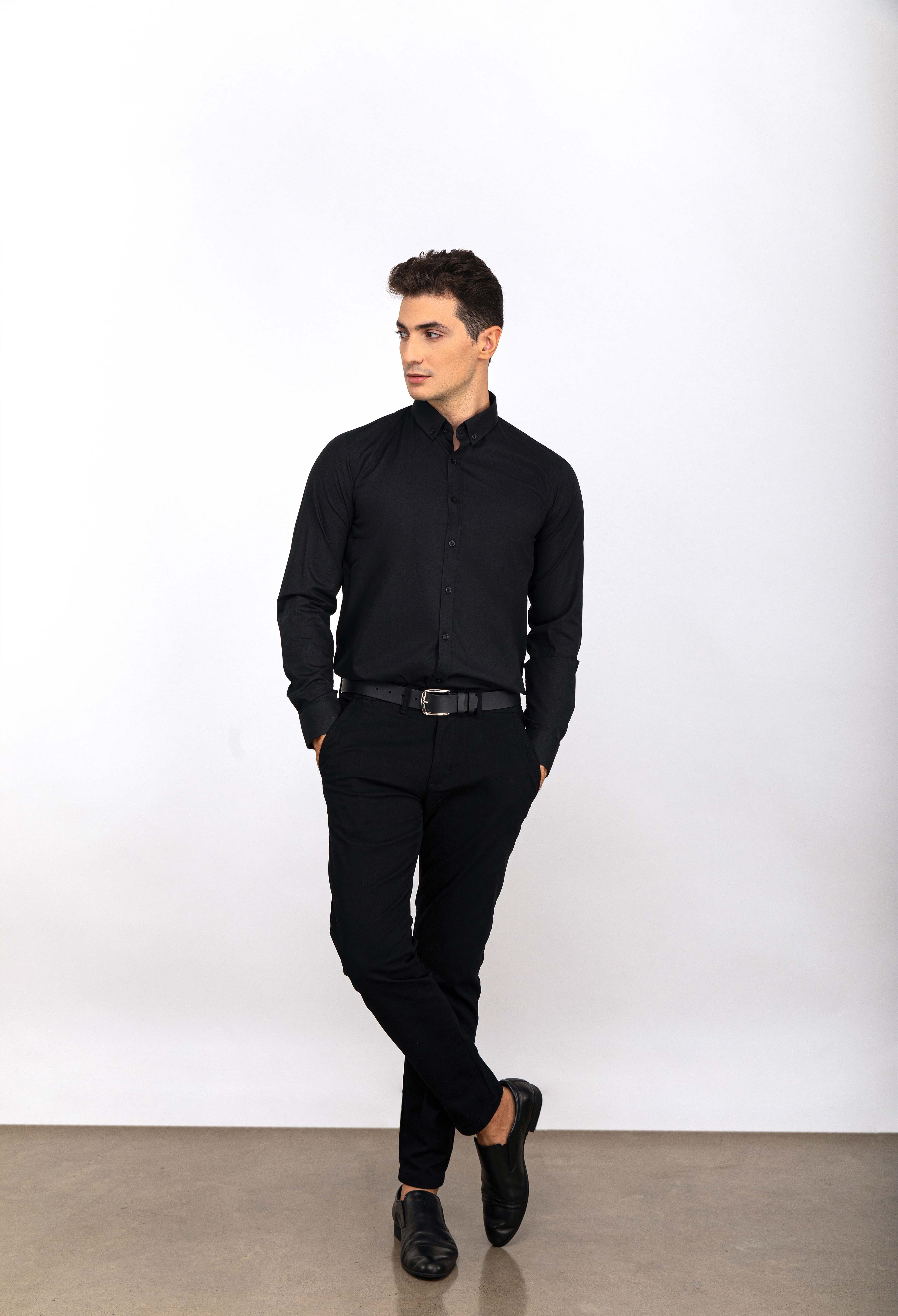Black Plain Slim Fit Shirt (IMCSH-0004)