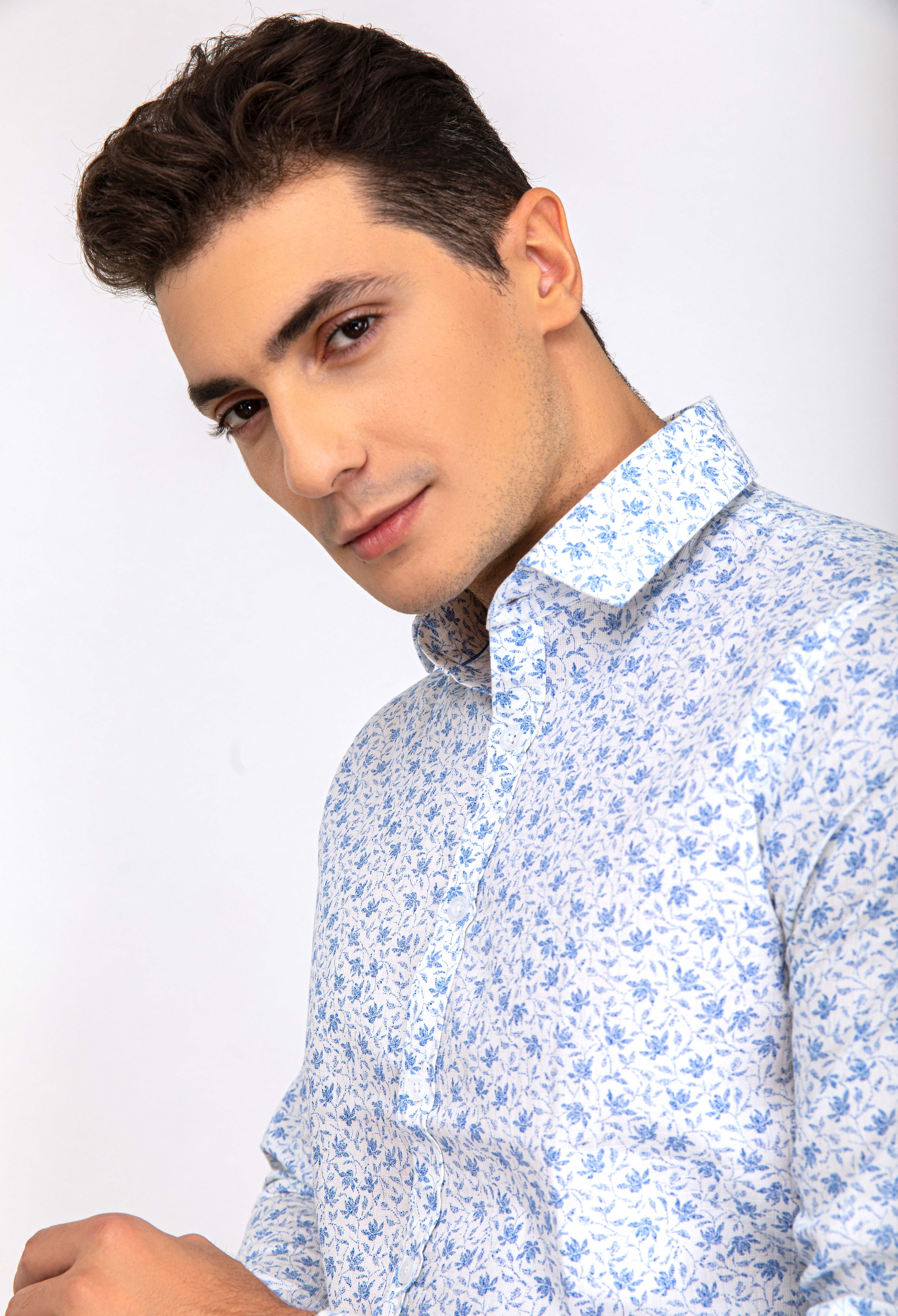 Blue & White Floral Casual Shirt (IMFSH-0017)