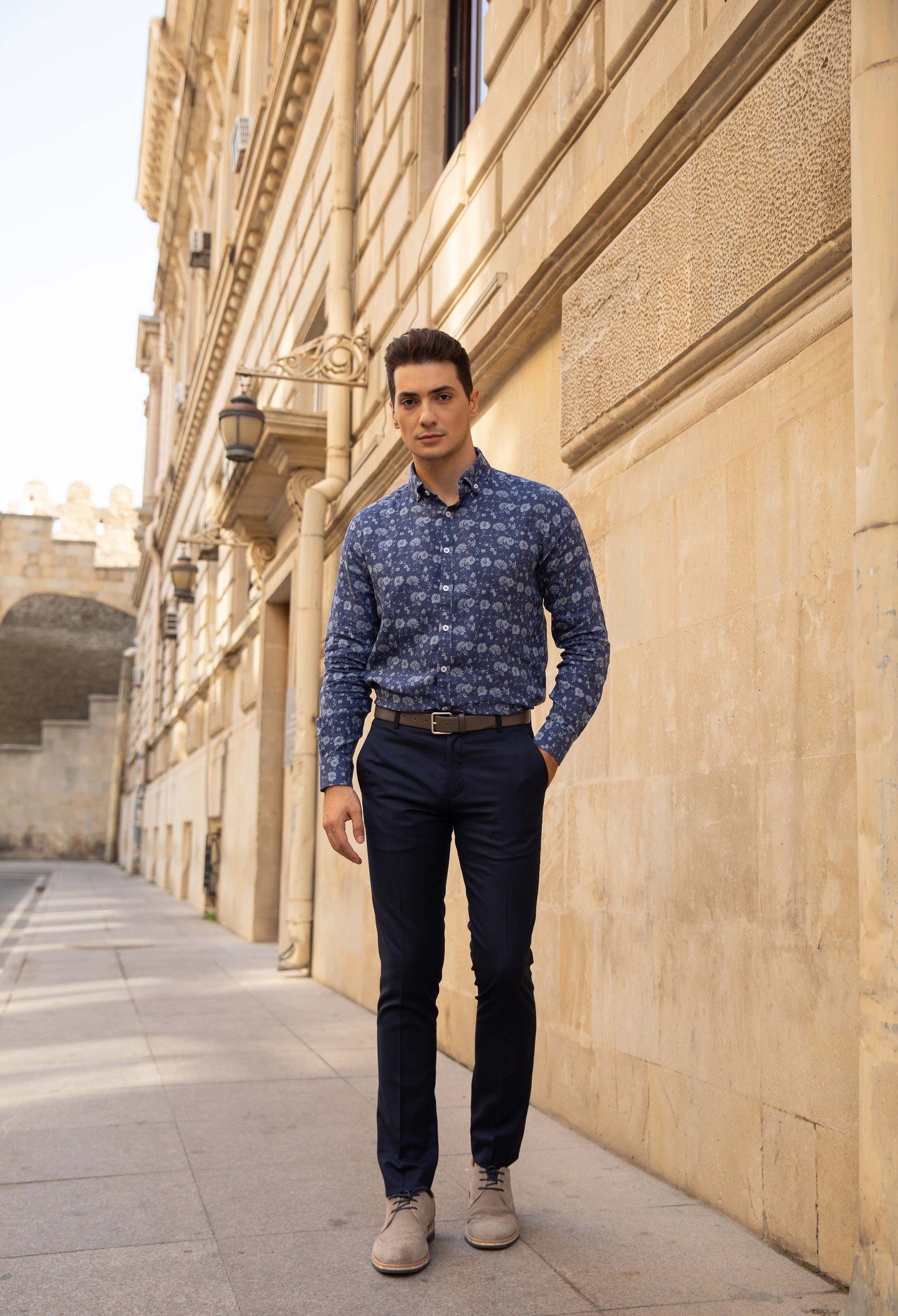 Blue Floral Casual Shirt (LTCSH-024)