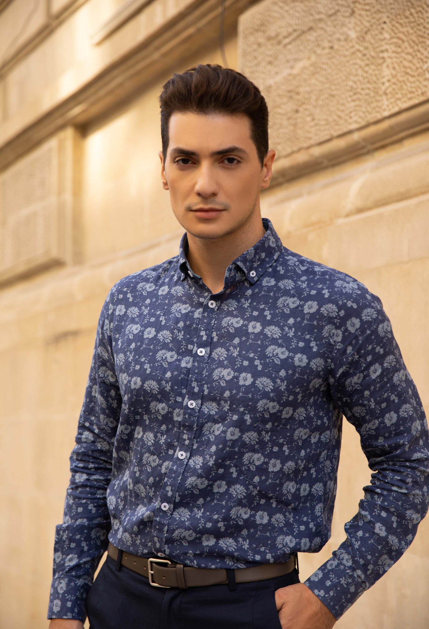 Blue Floral Casual Shirt (LTCSH-024)