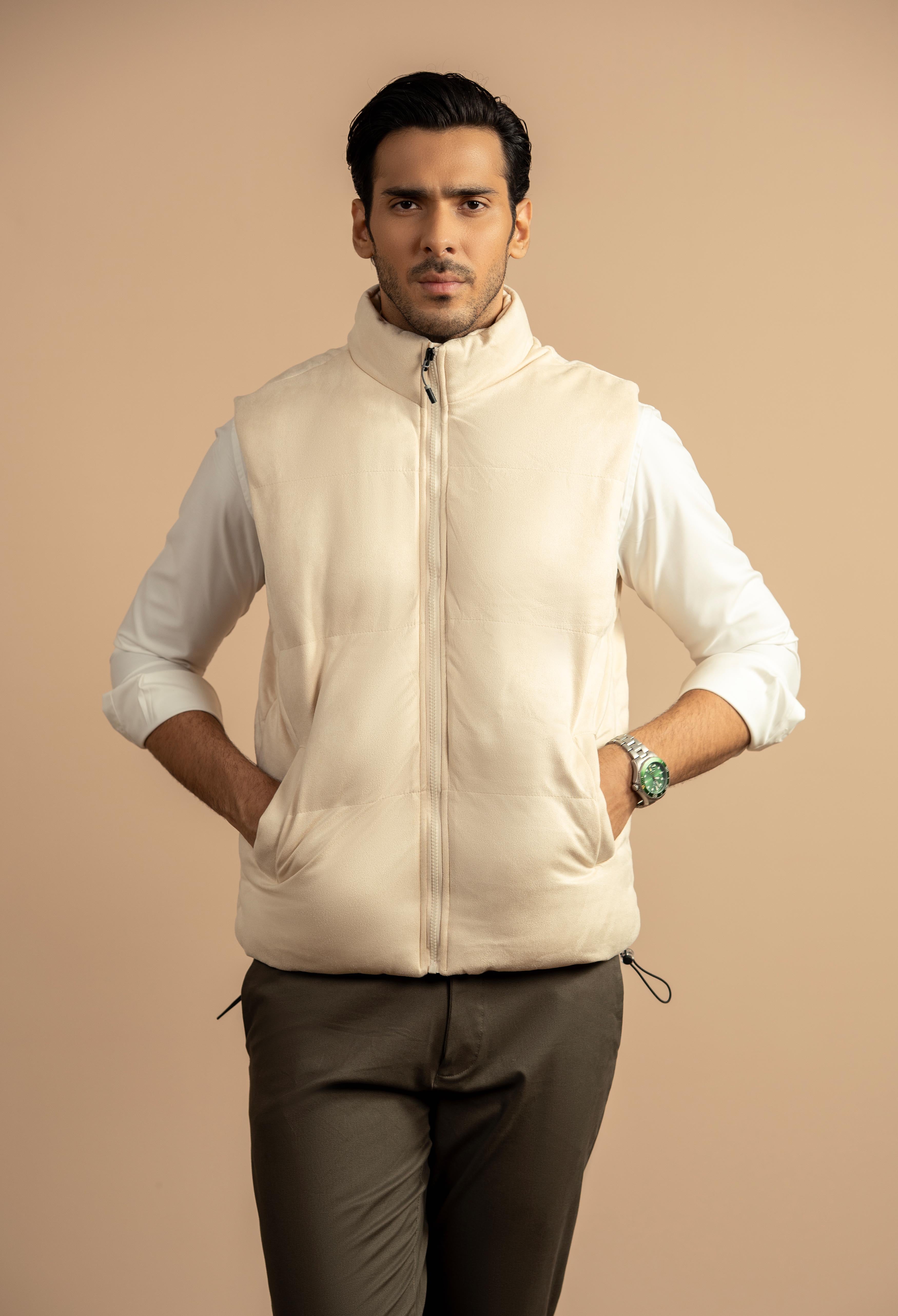 Creamy Off White Suede Puffer Jacket