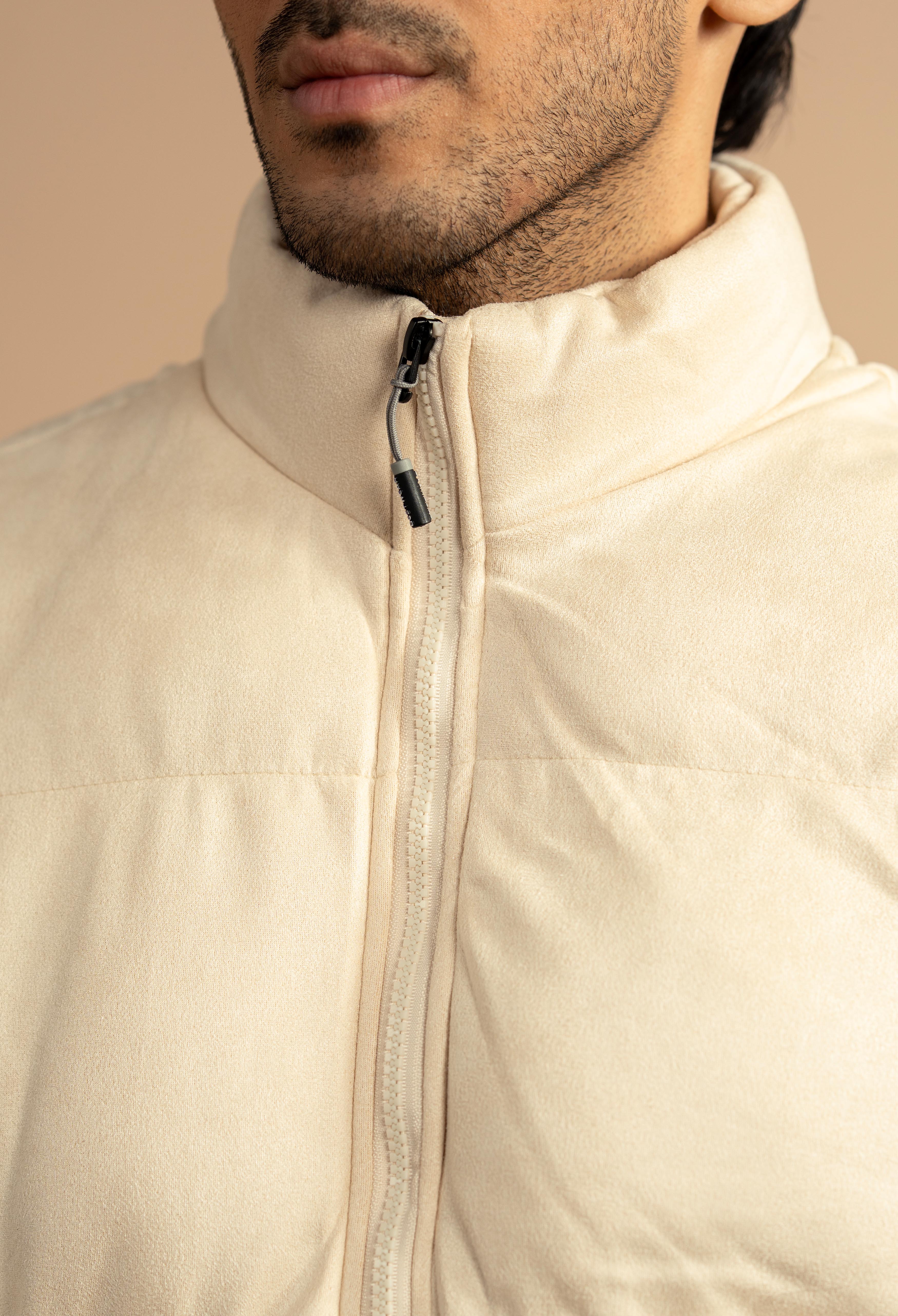 Creamy Off White Suede Puffer Jacket