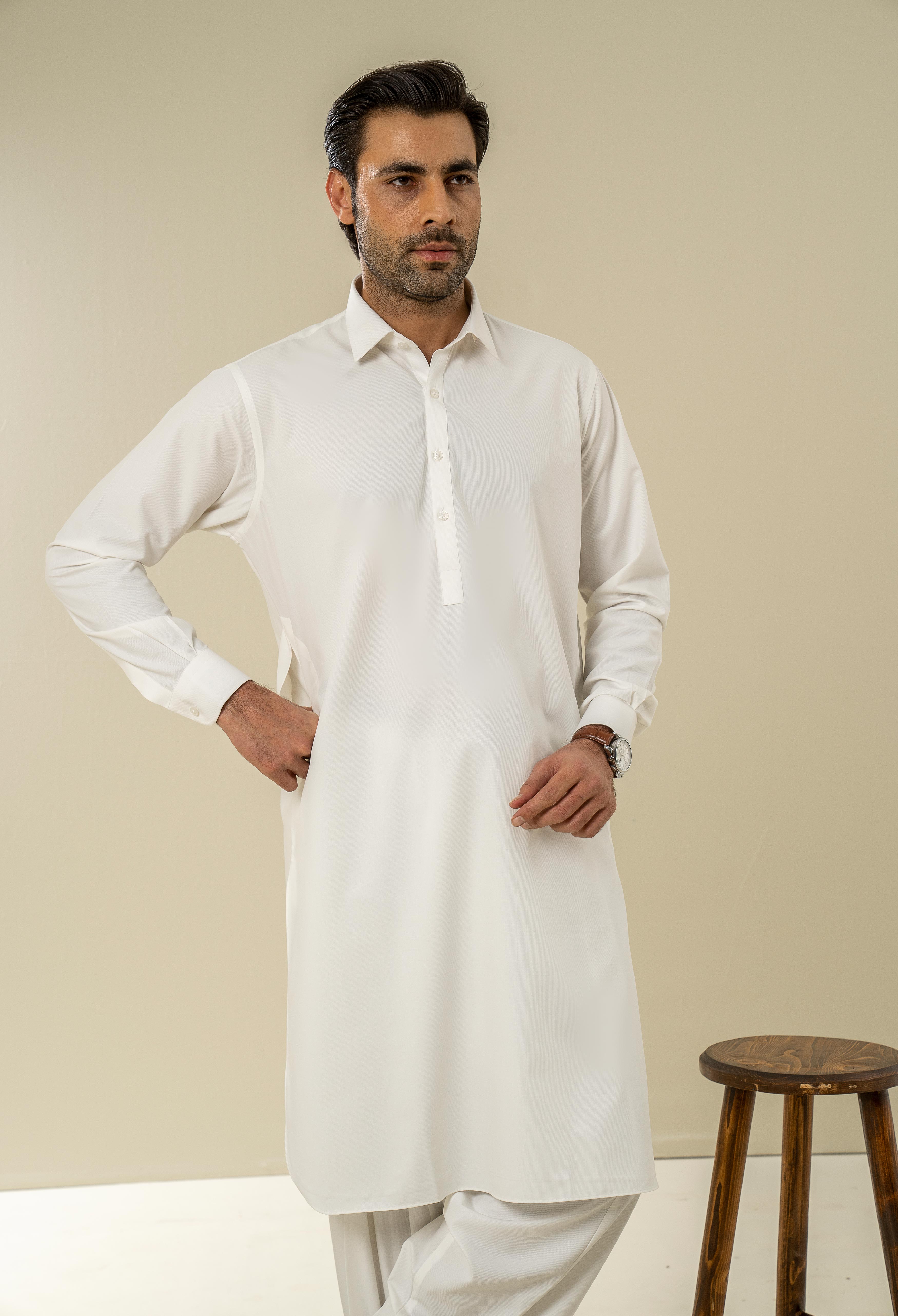 Off White Plain Kameez Shalwar