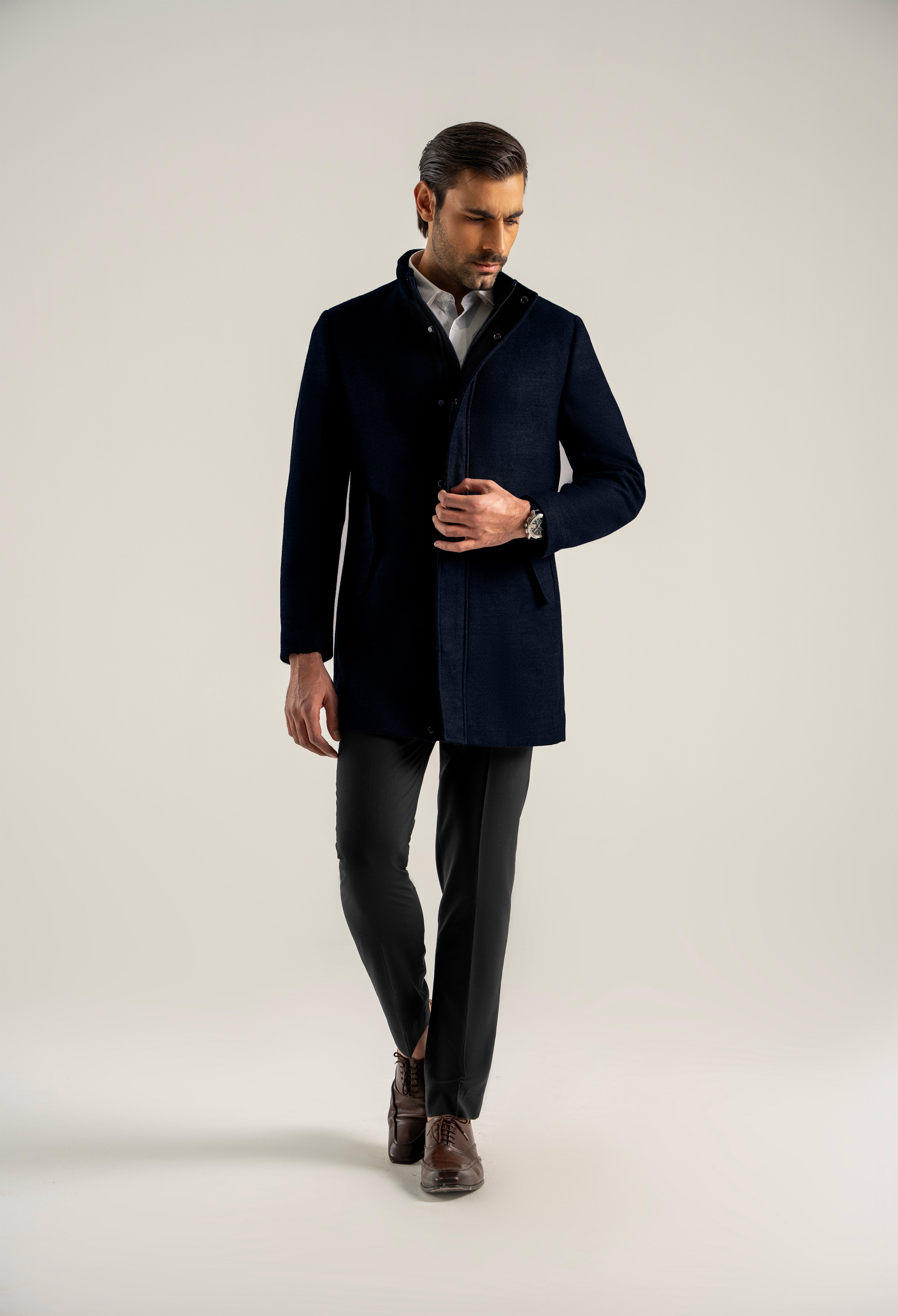 Deep Blue Tweed Long Coat