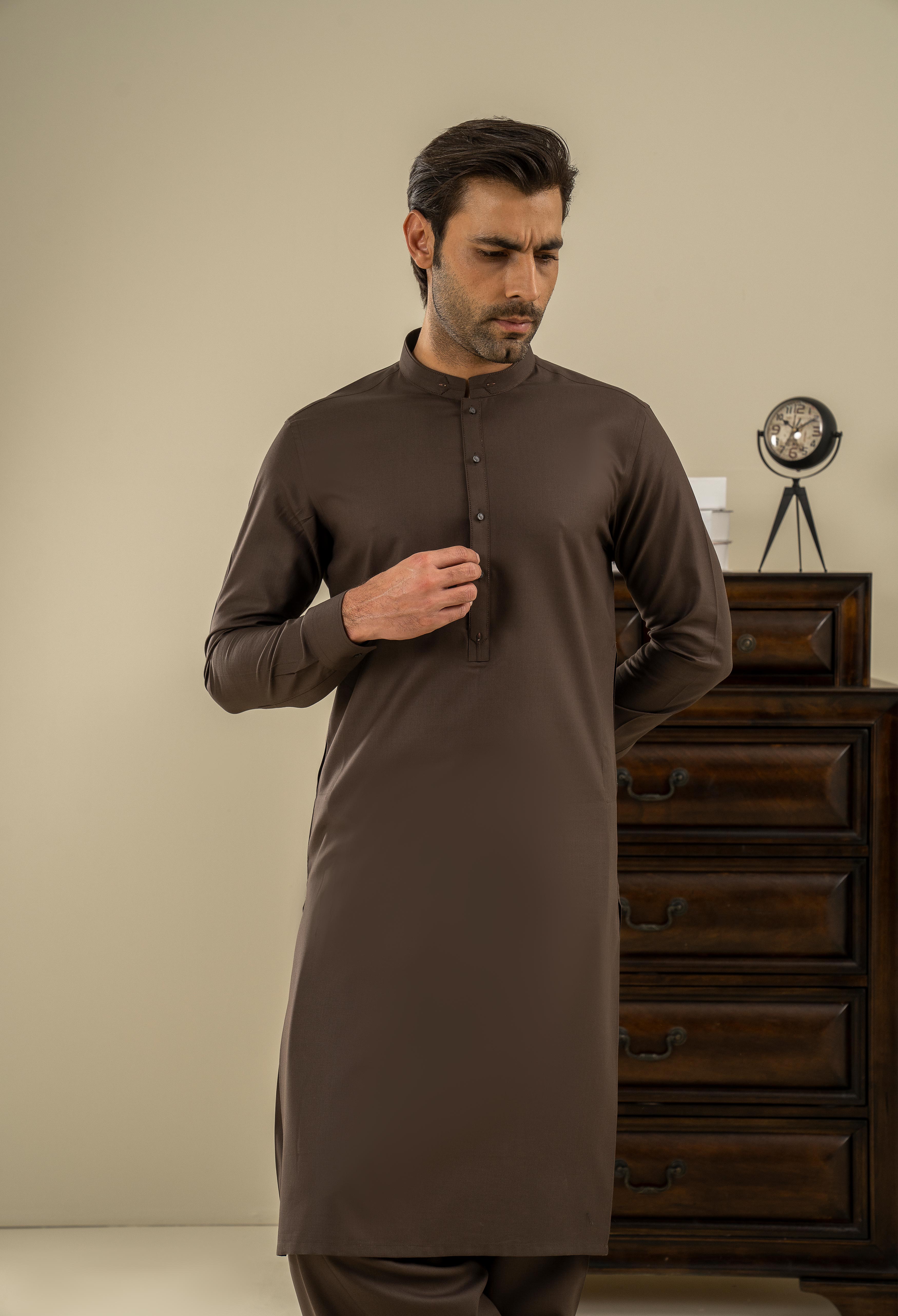 Dijon Brown Detailing Kameez Shalwar