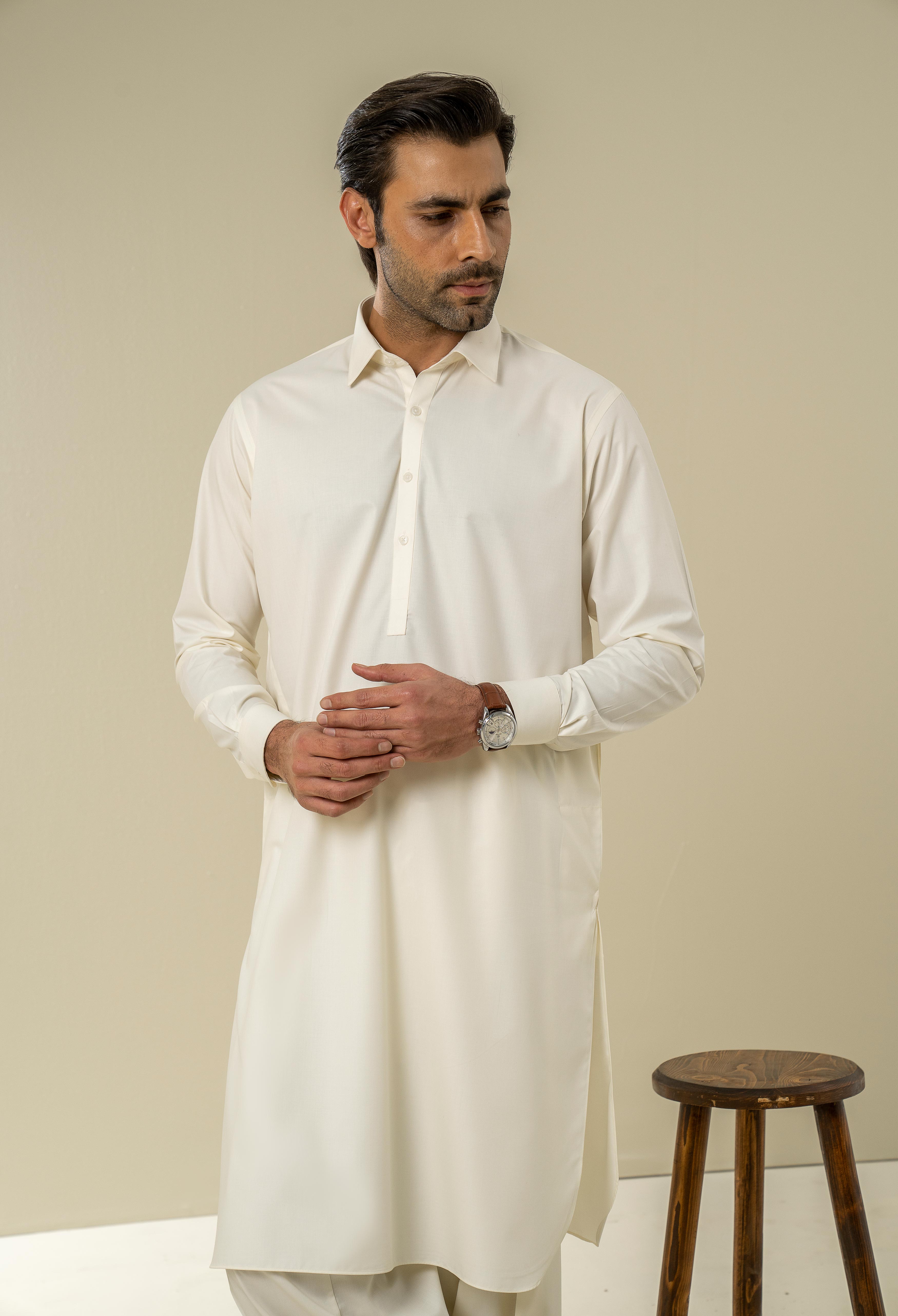 Butter Cream Plain Kameez Shalwar