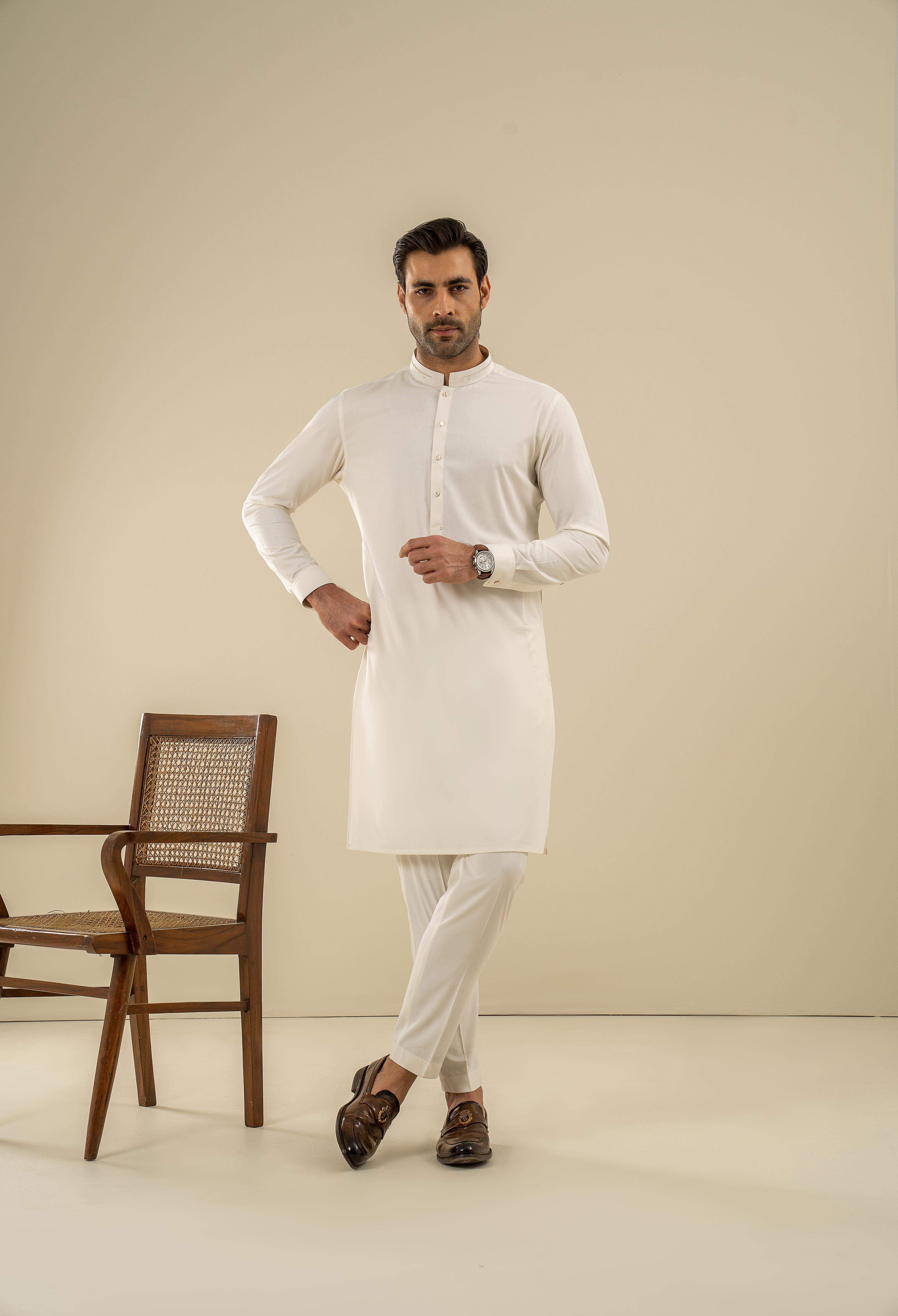 Butter Milk Detailing Kurta Pajama