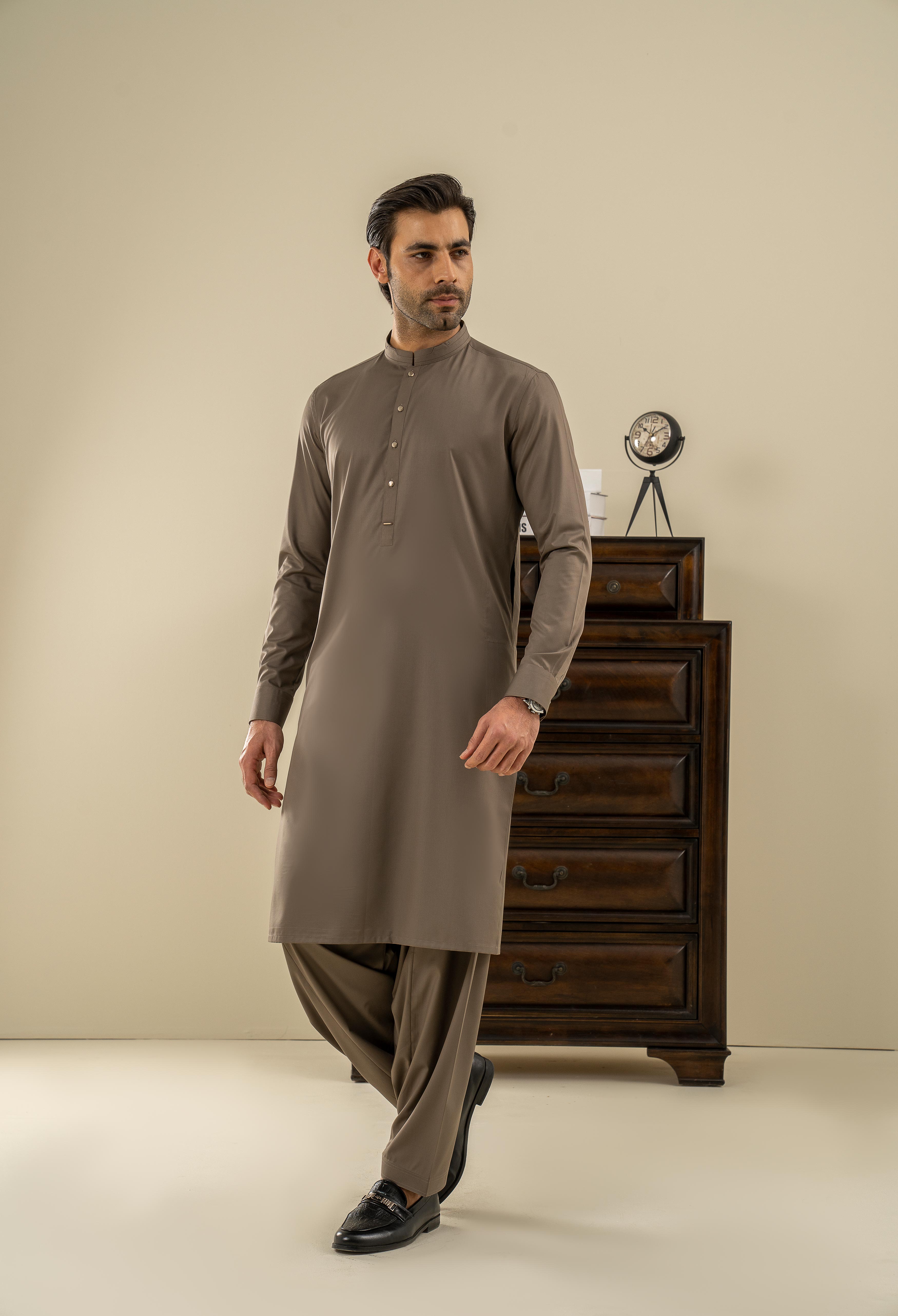 Acajou Brown Detailing Kameez Shalwar