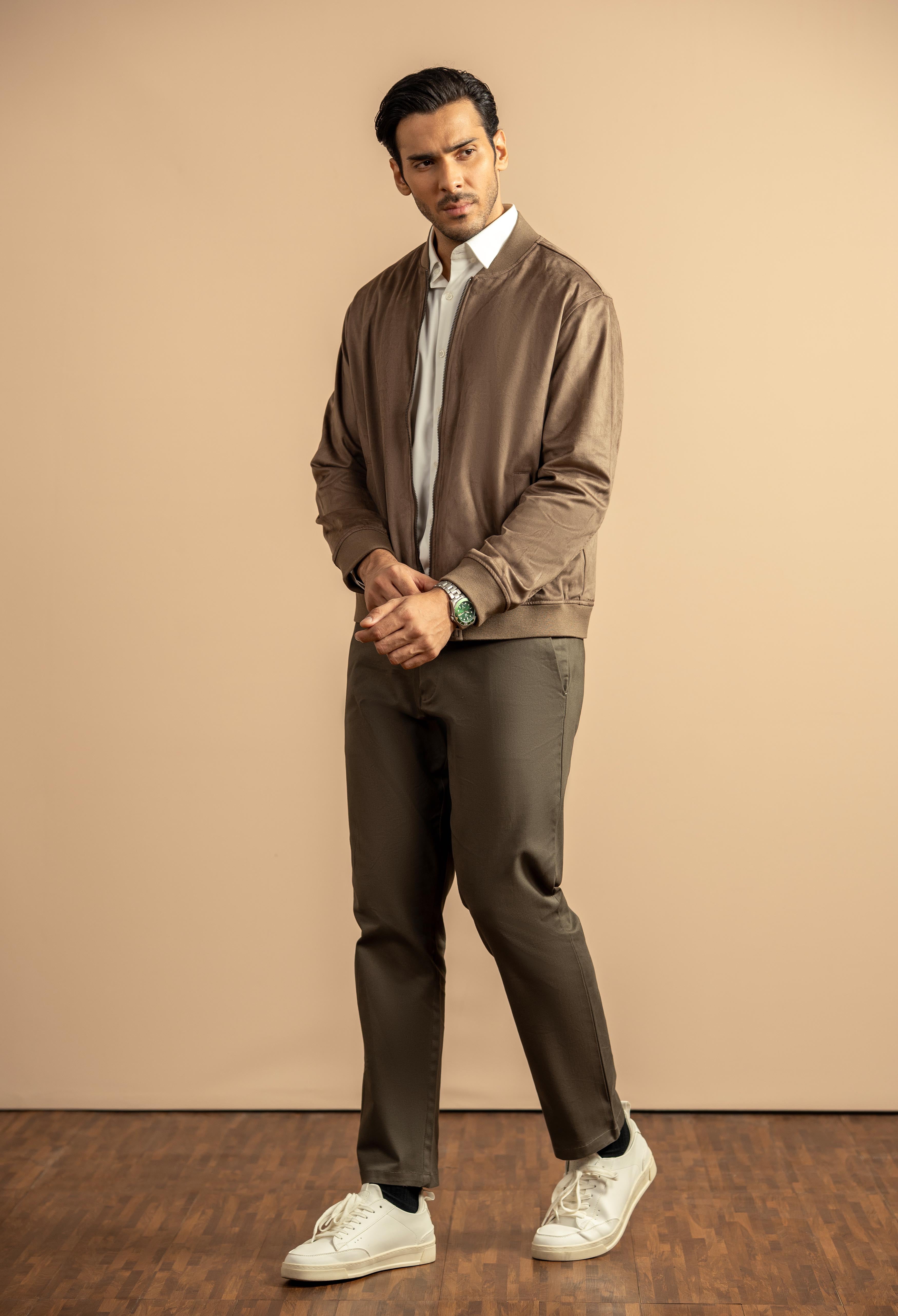 Dark Chocolate Brown Suede Bomber Jacket