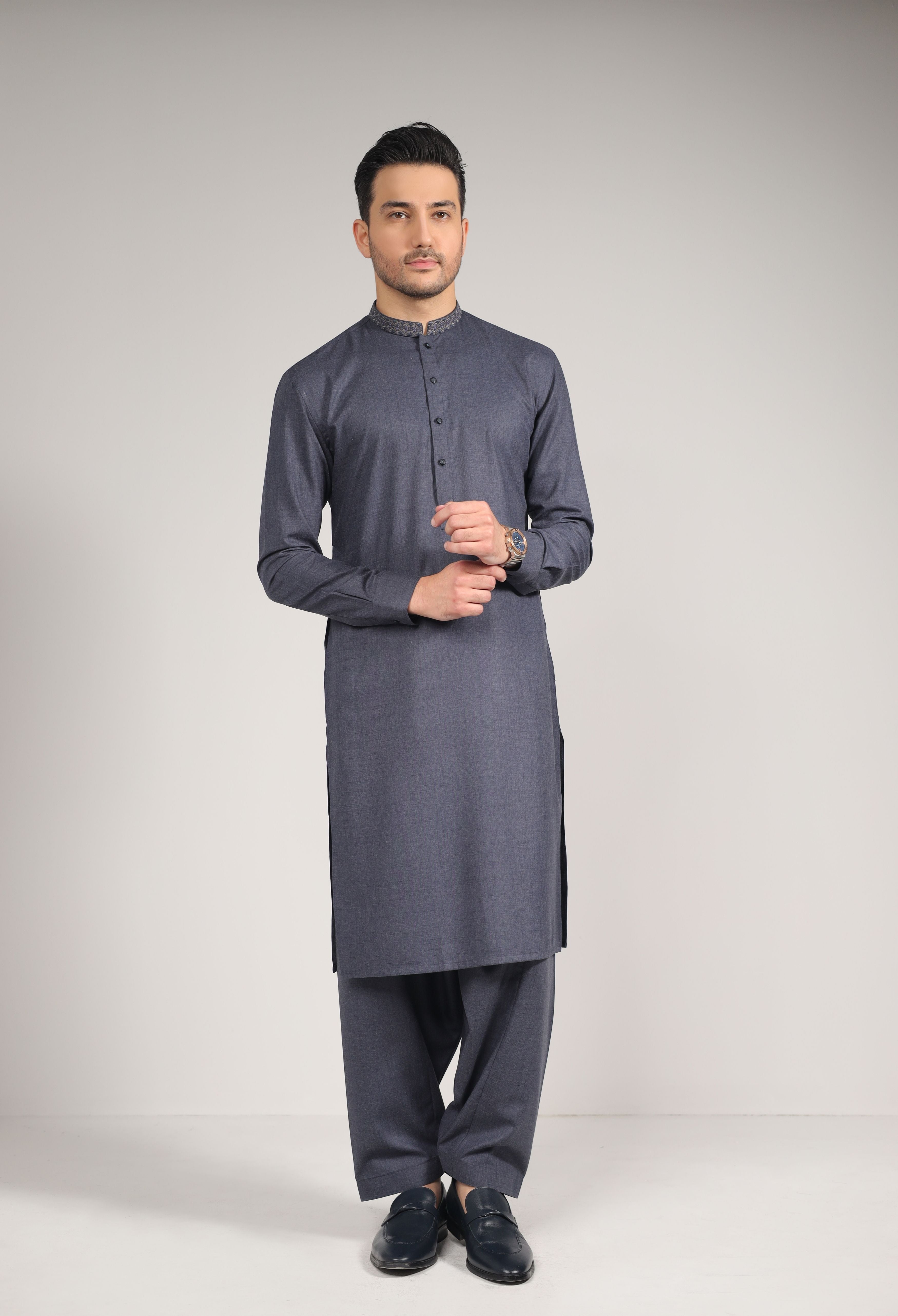 D-Grey Embroidered Kameez Shalwar (GSS-000366)