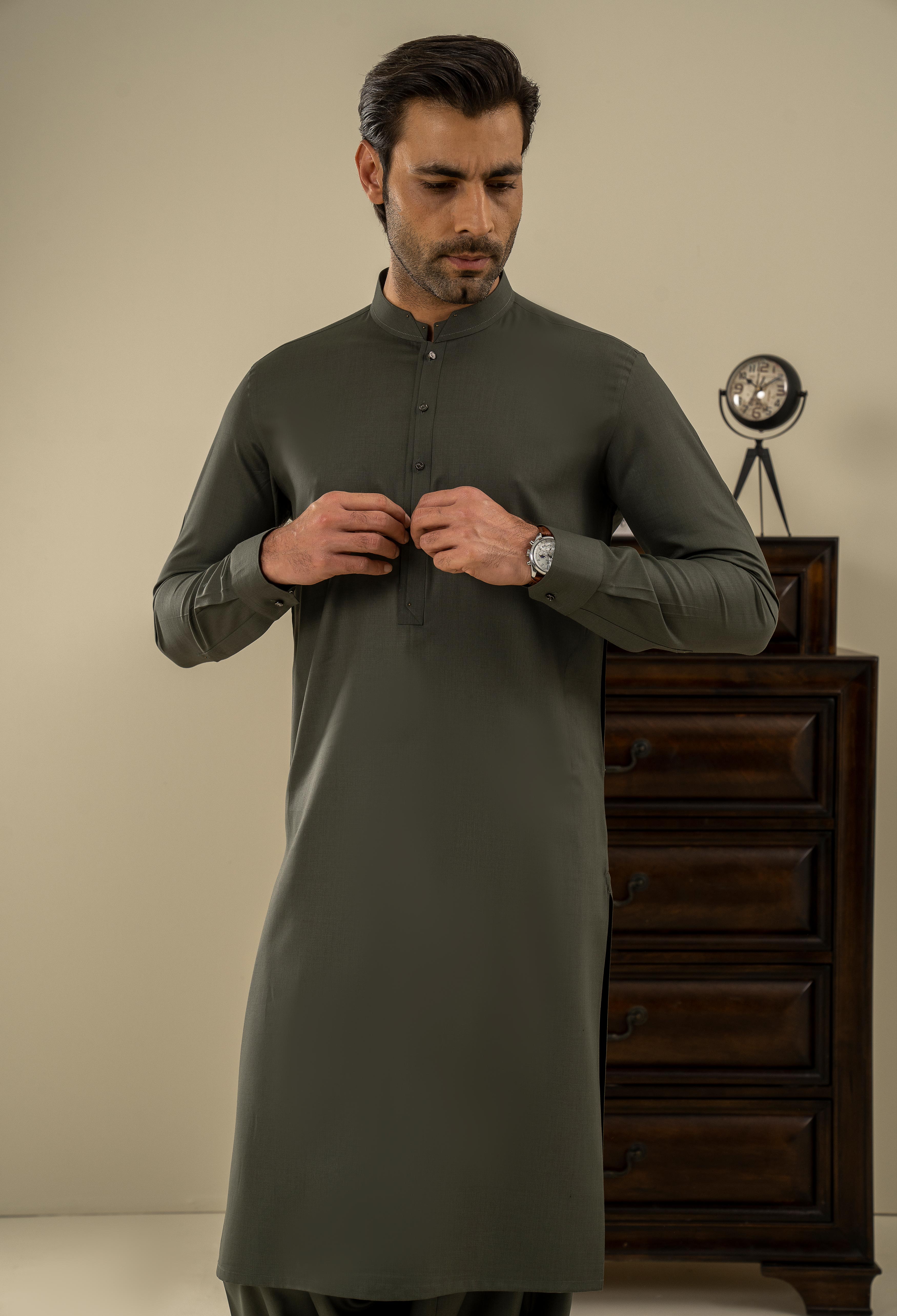 Moss Green Detailing Kameez Shalwar