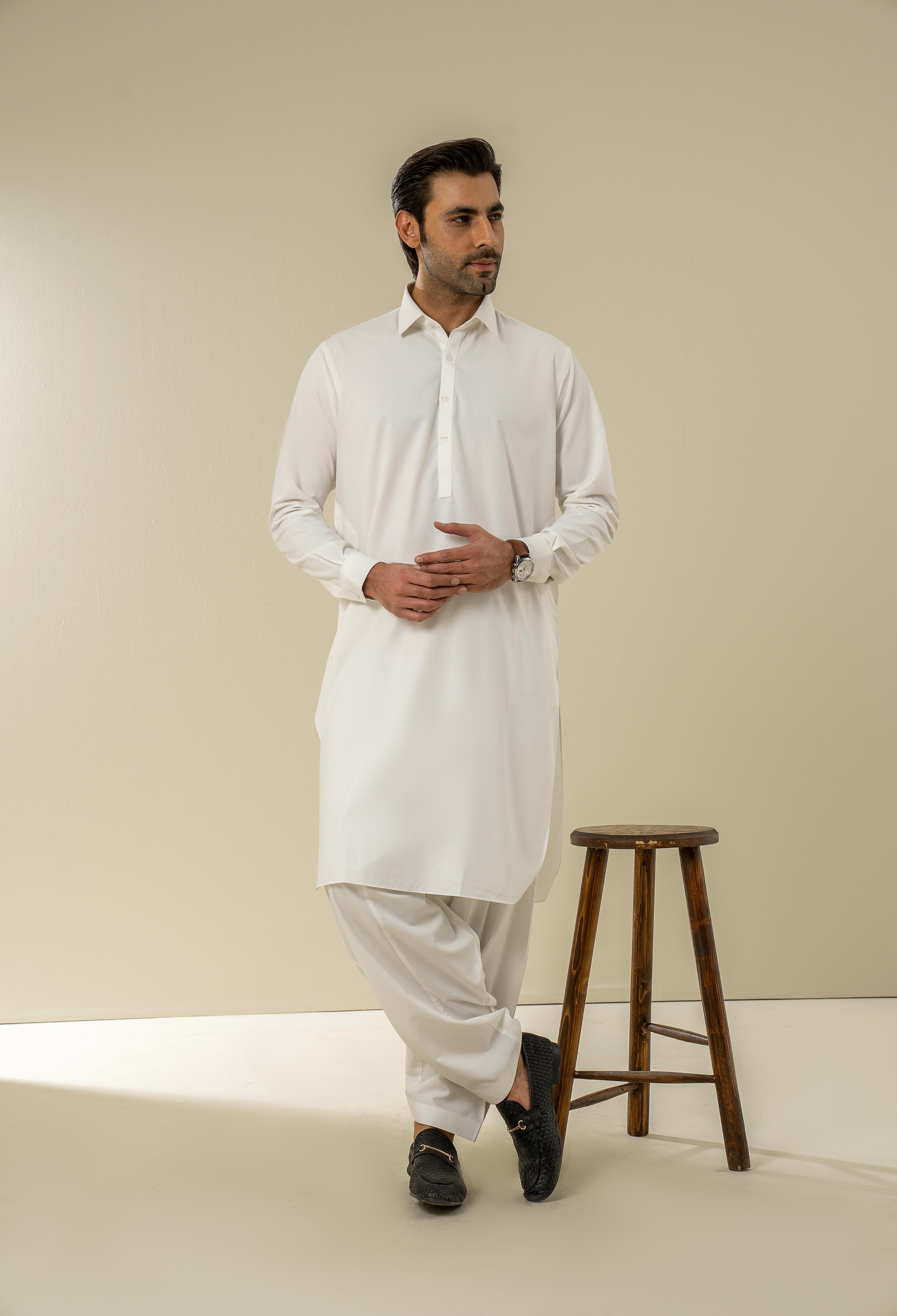 Off White Plain Kameez Shalwar