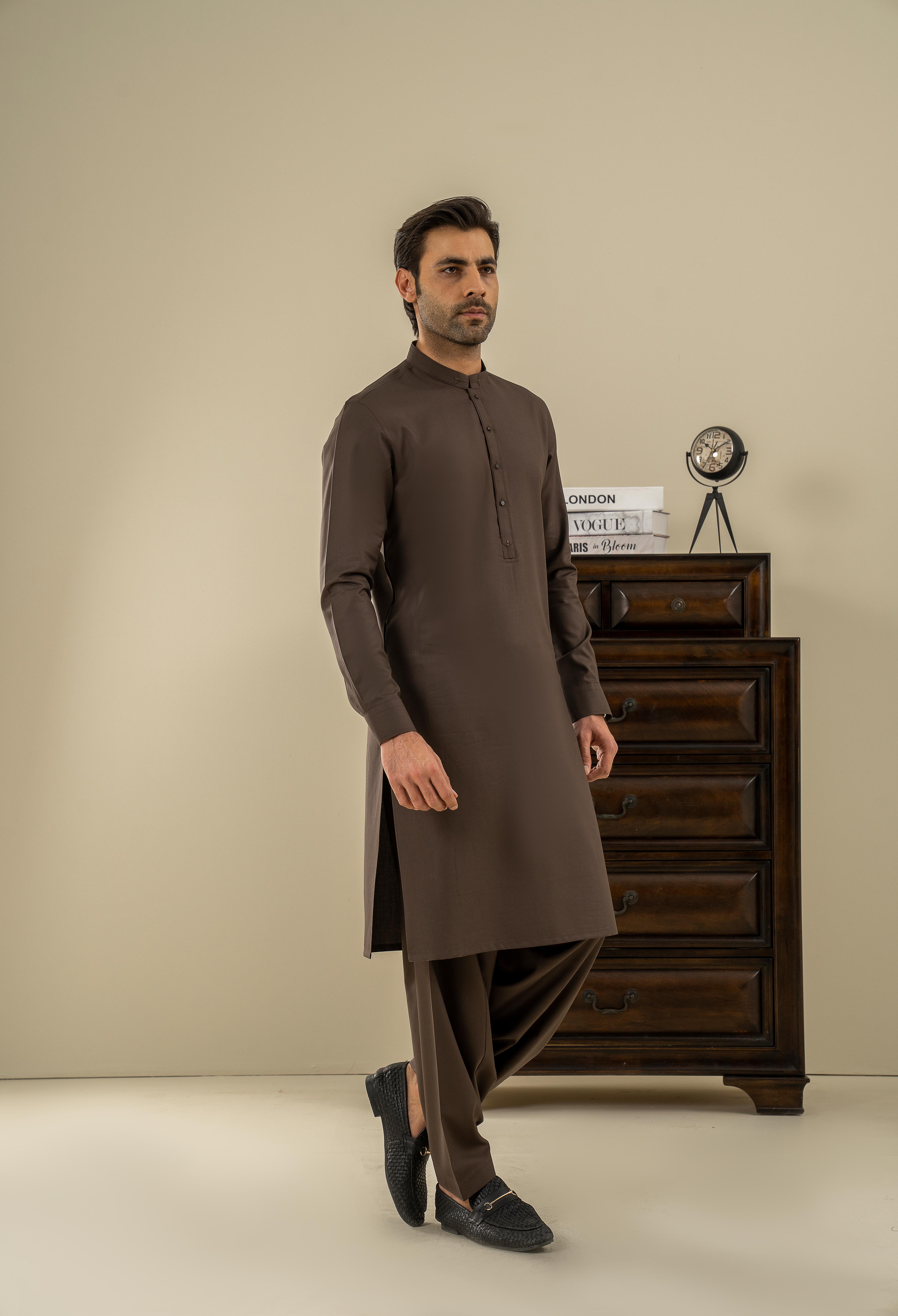 Dijon Brown Detailing Kameez Shalwar