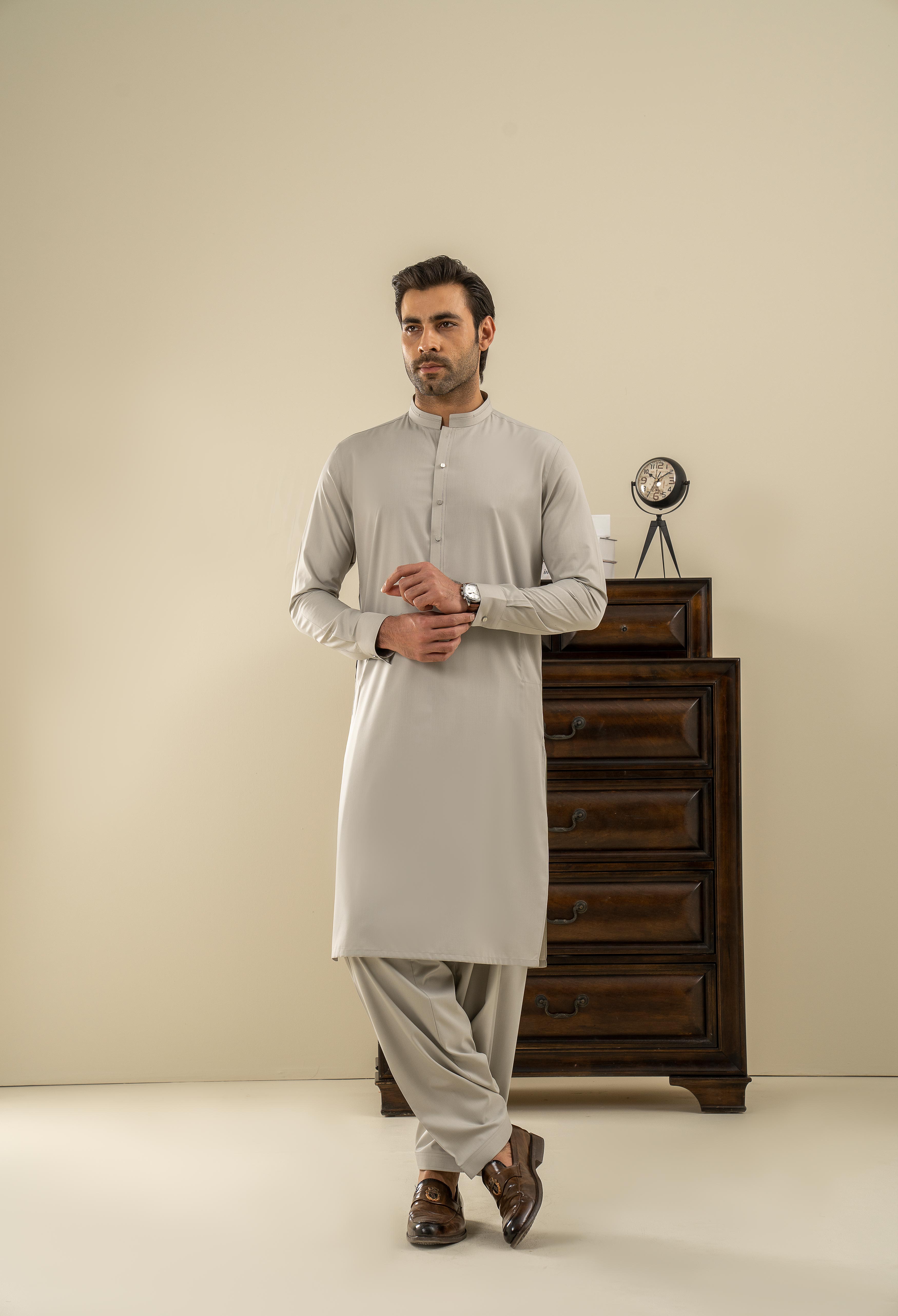 Ash Grey Detailing Kameez Shalwar