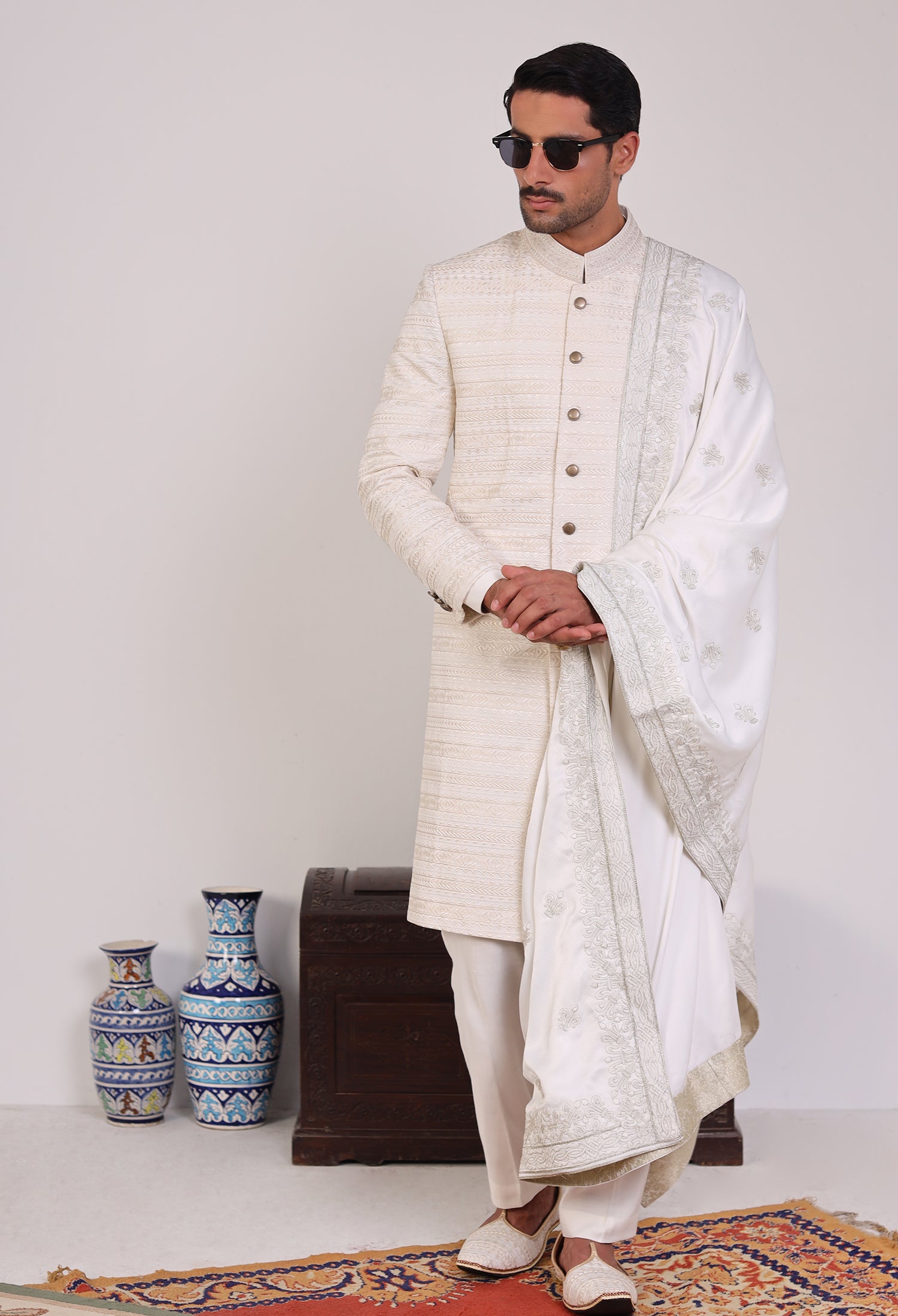 Pearl White Sherwani (Sher-000555)