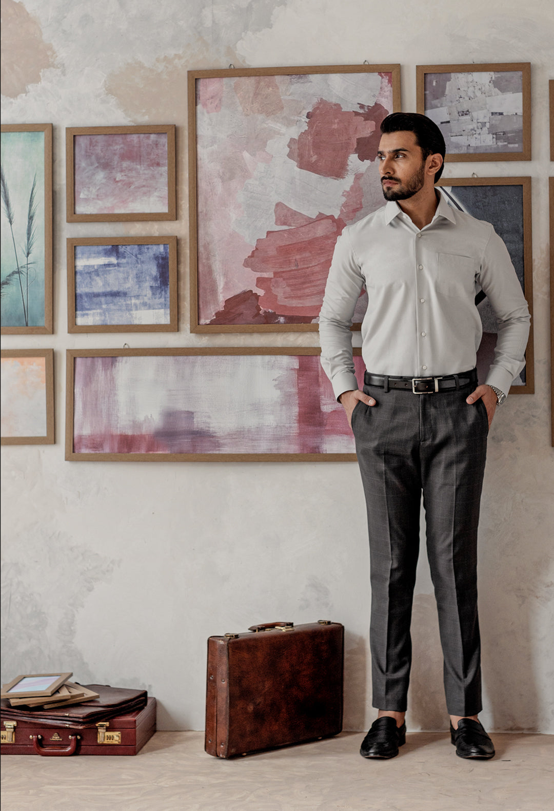 Coin Grey Plain Formal Shirt