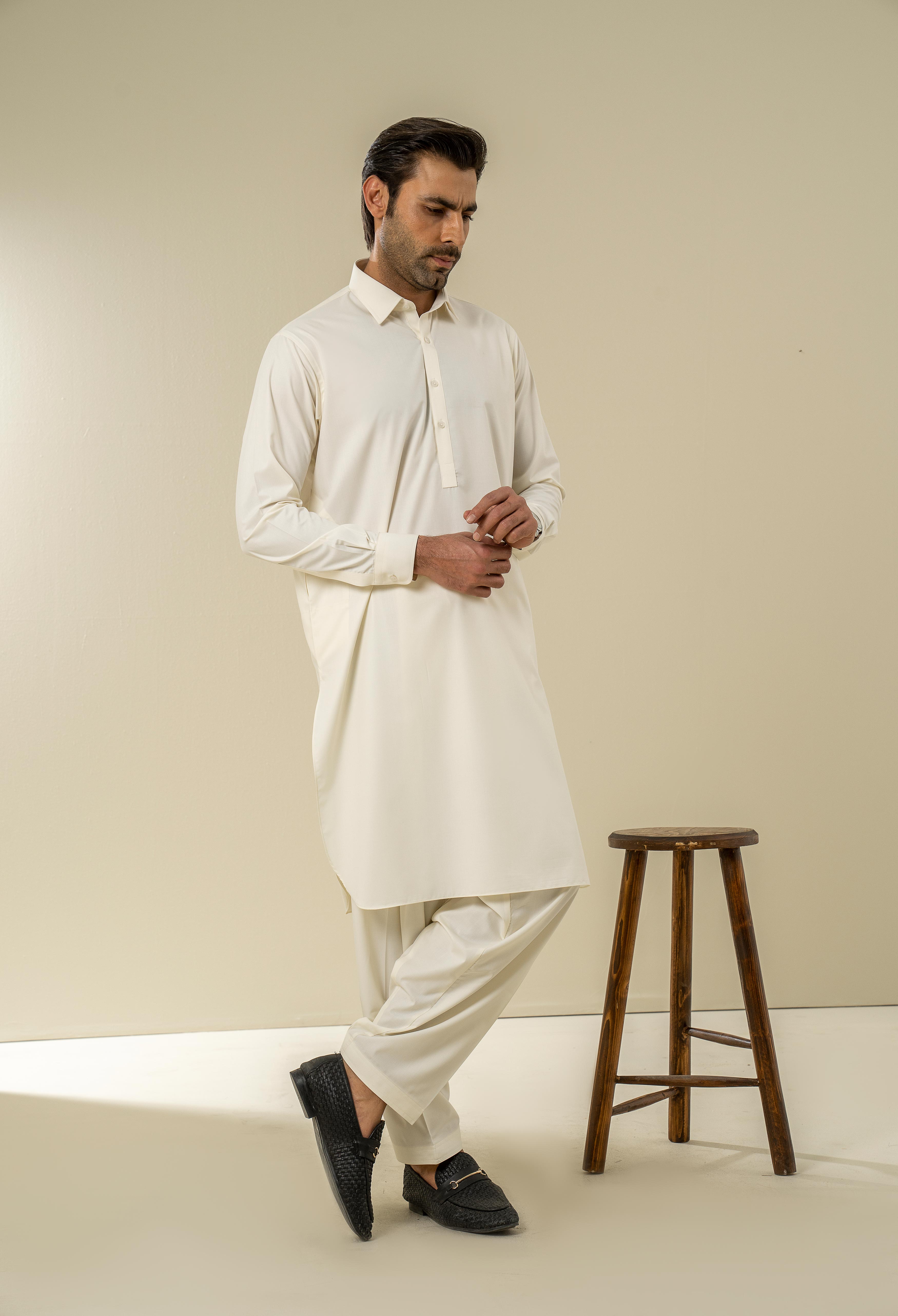 Butter Cream Plain Kameez Shalwar