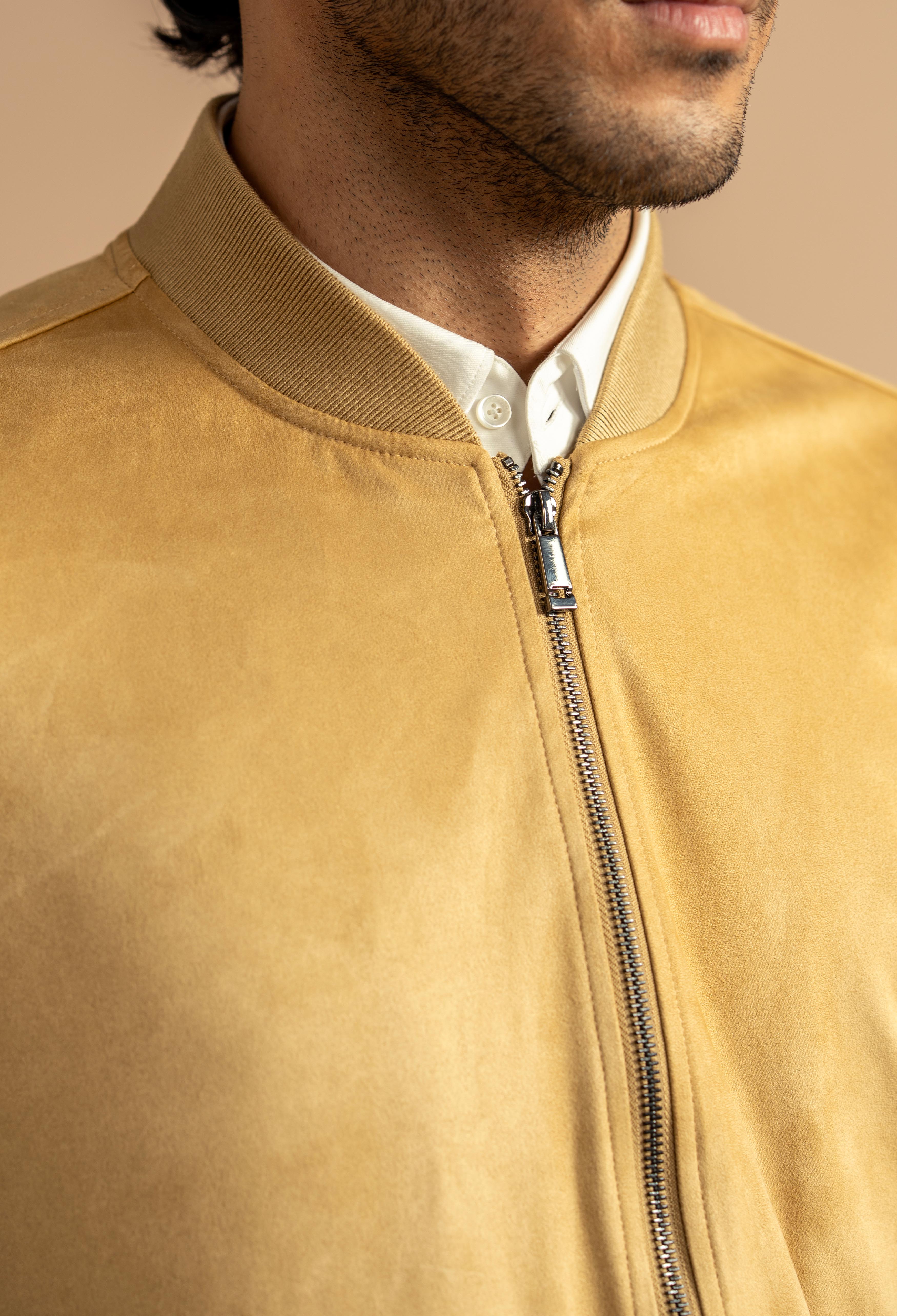 Camel Brown Suede Bomber Jacket