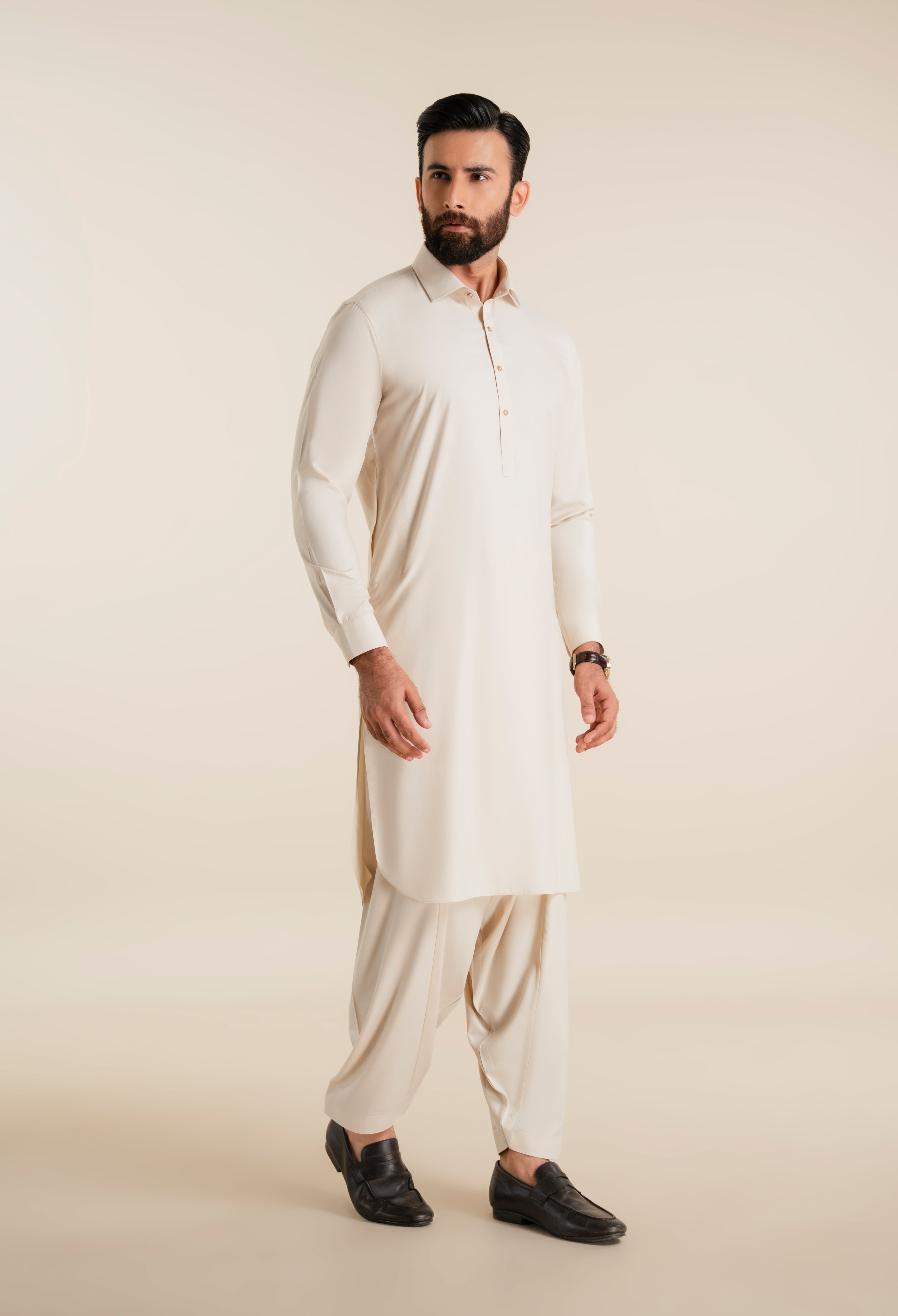 Grayish White Blended Kameez Shalwar