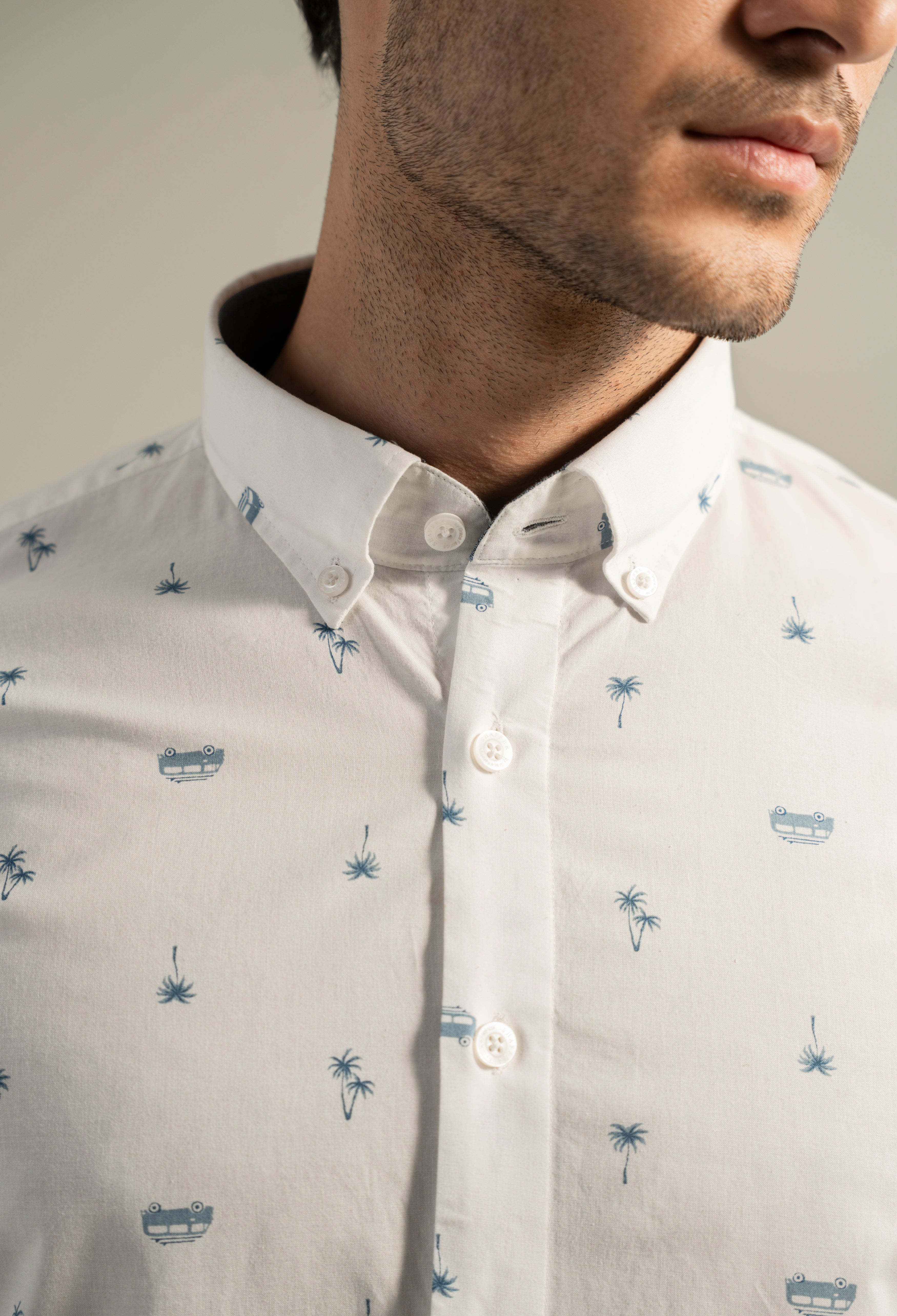 Rice White Printed Casual Shirt