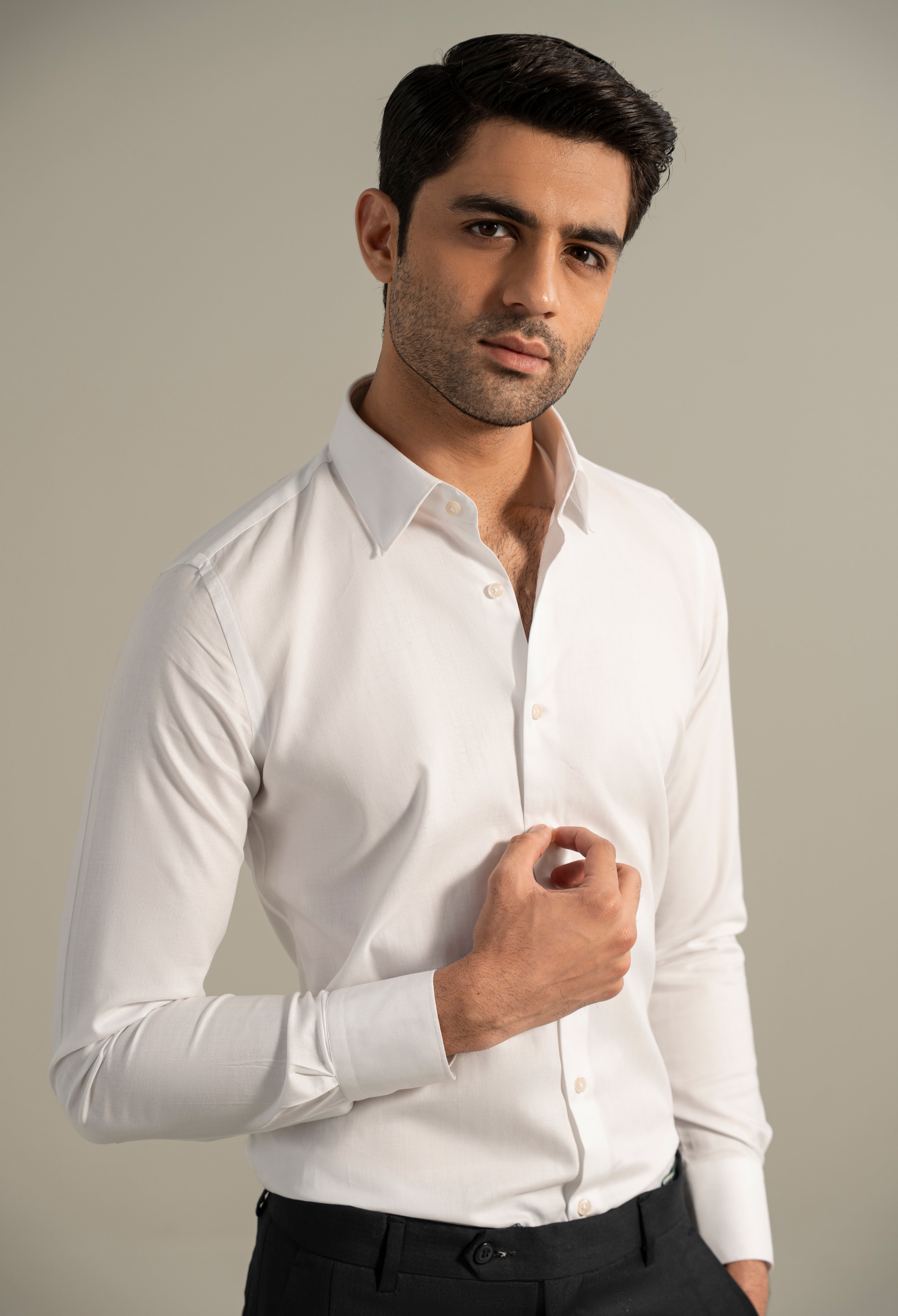 Azure White Herringbone Formal Shirt