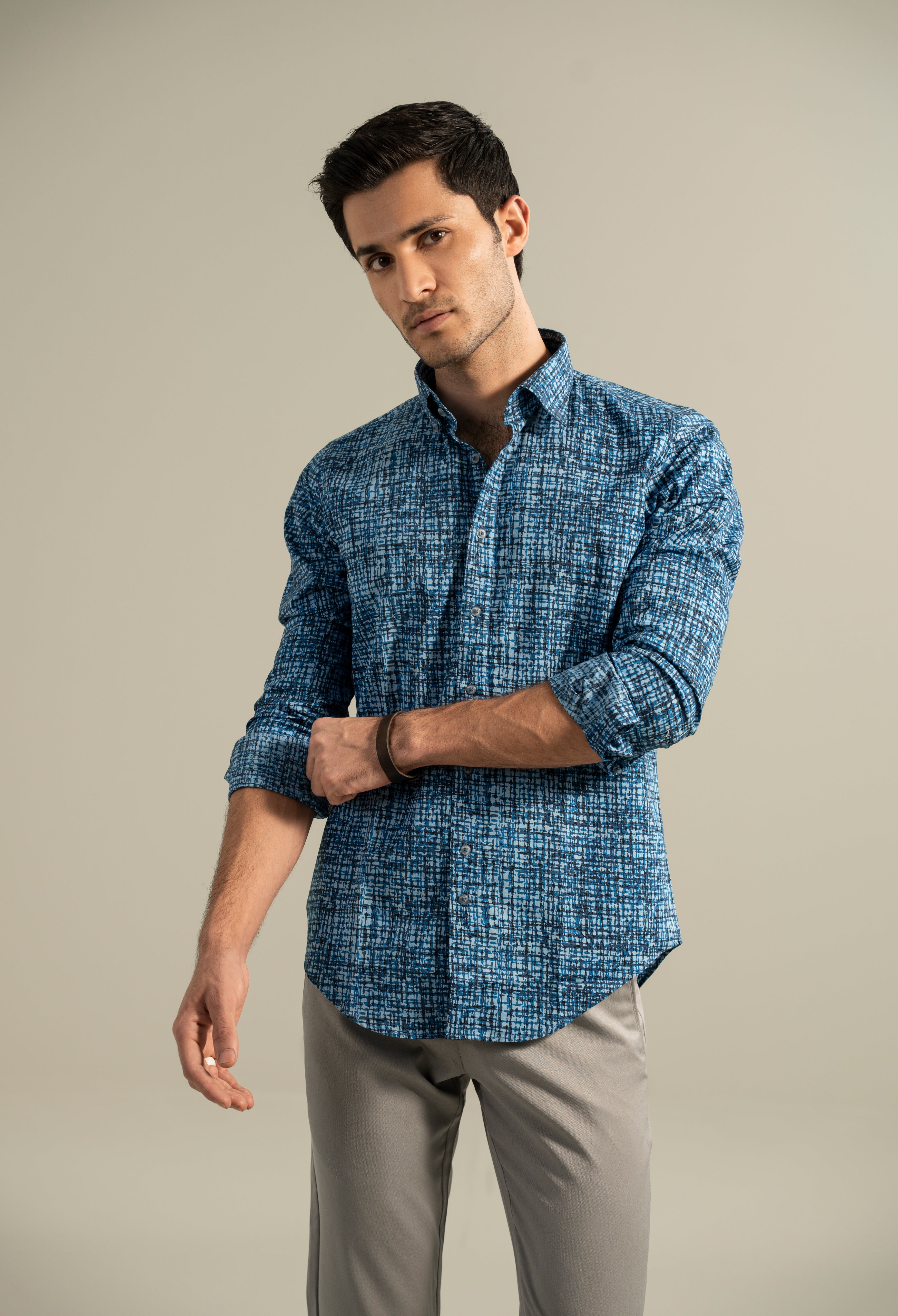 Cornflower Blue Printed Casual Shirt