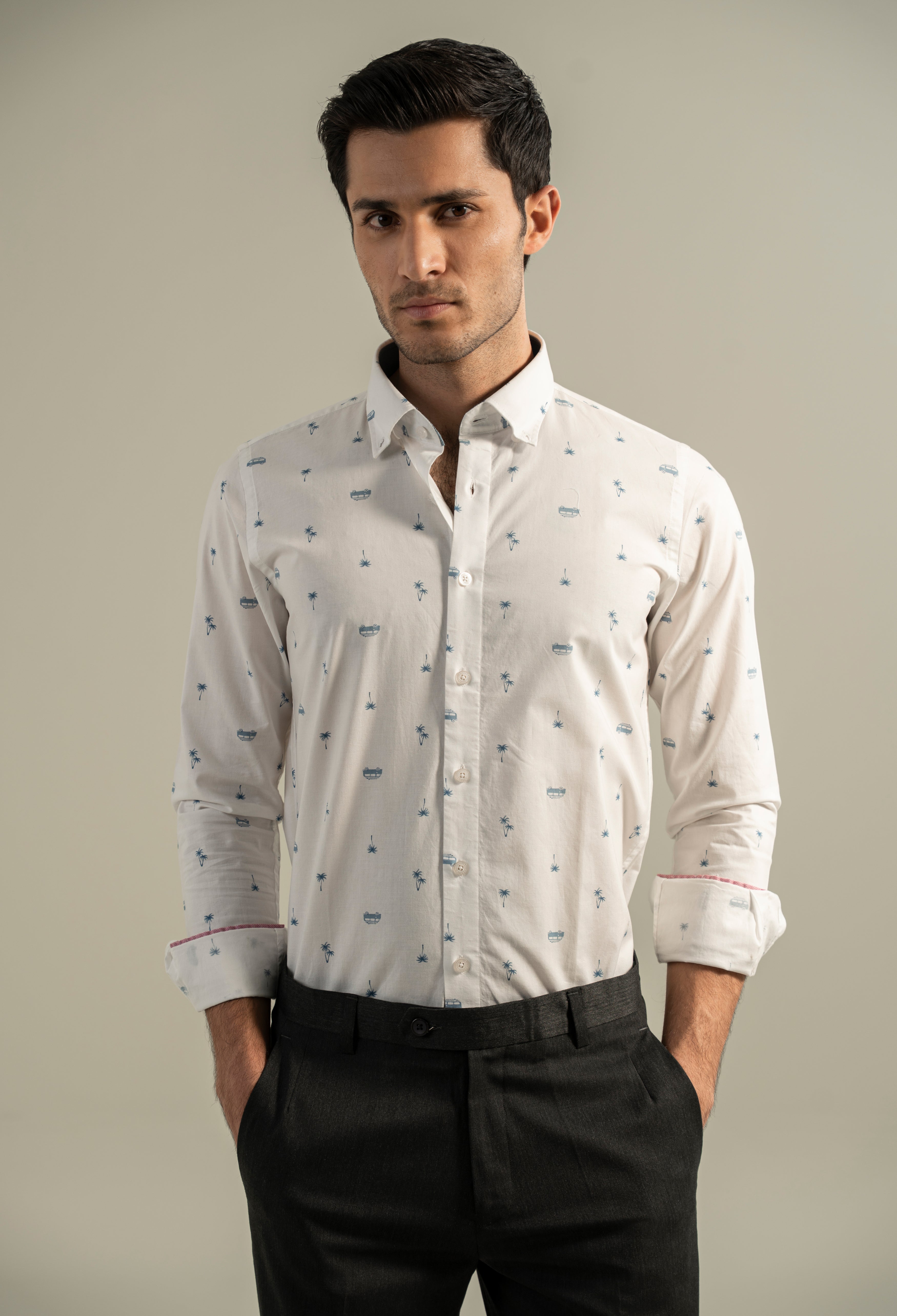 Rice White Printed Casual Shirt