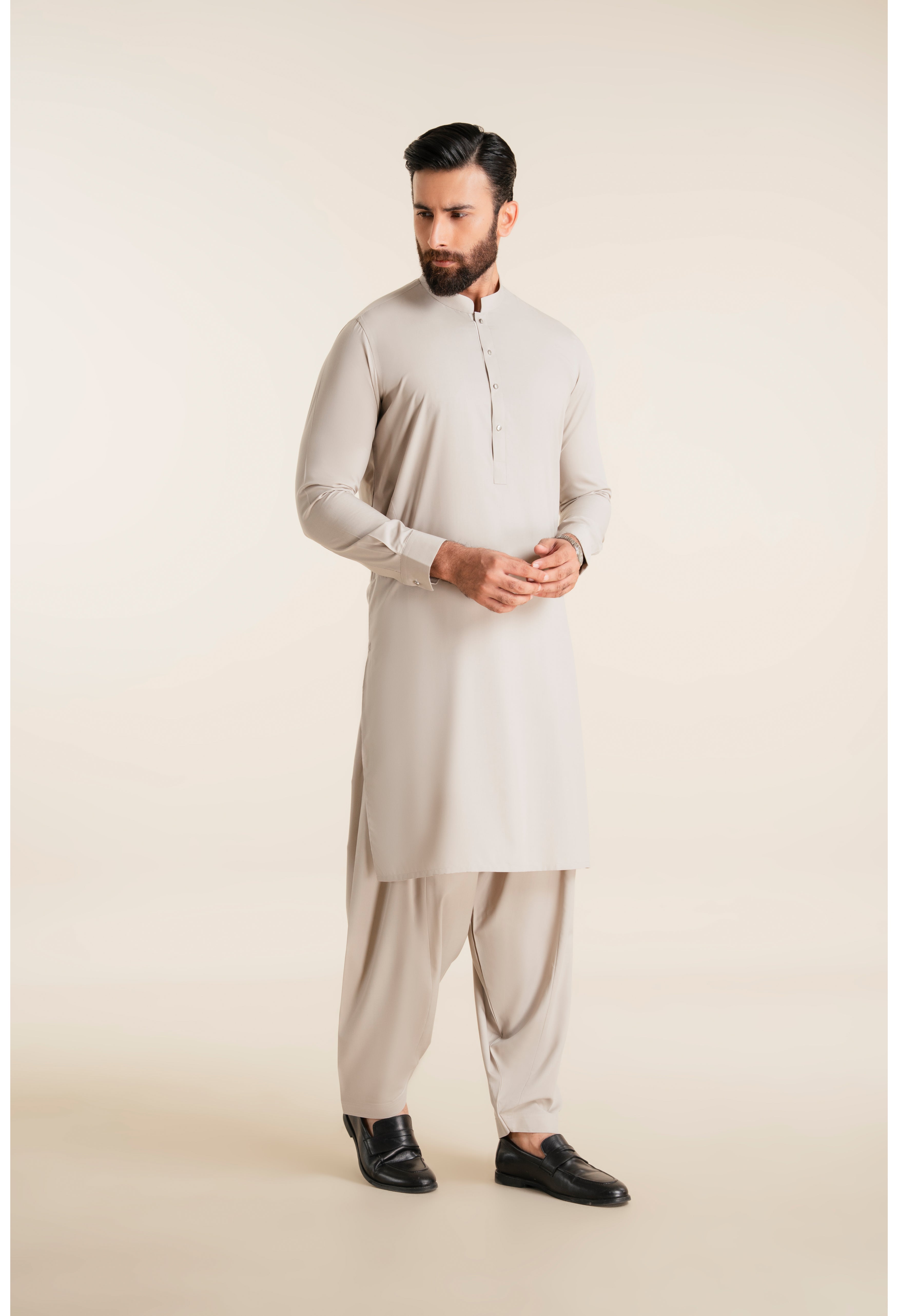 Ash Beige Blended Kameez Shalwar