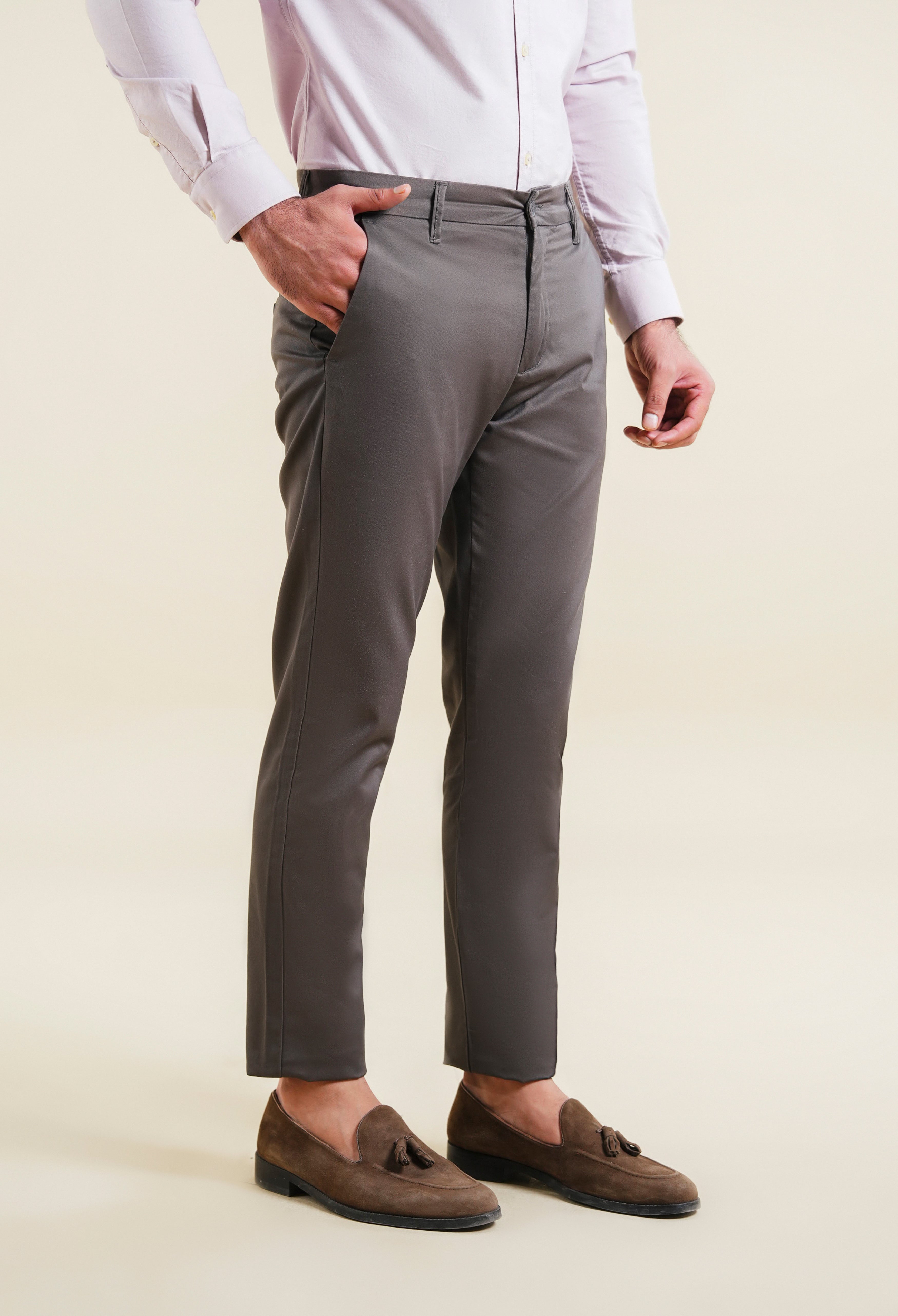 Dust Grey Cotton Trouser