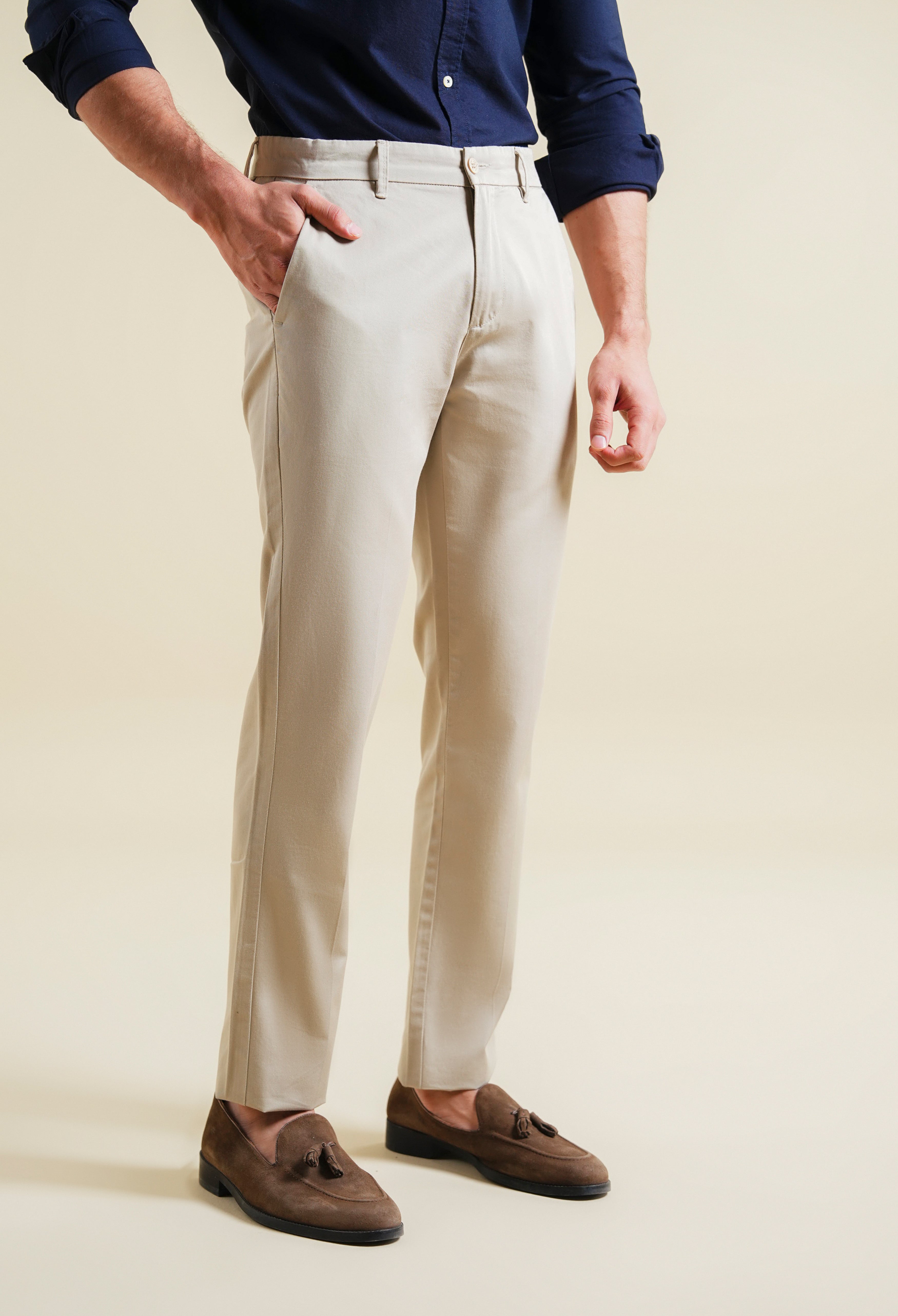 Peanut Beige Cotton Trouser