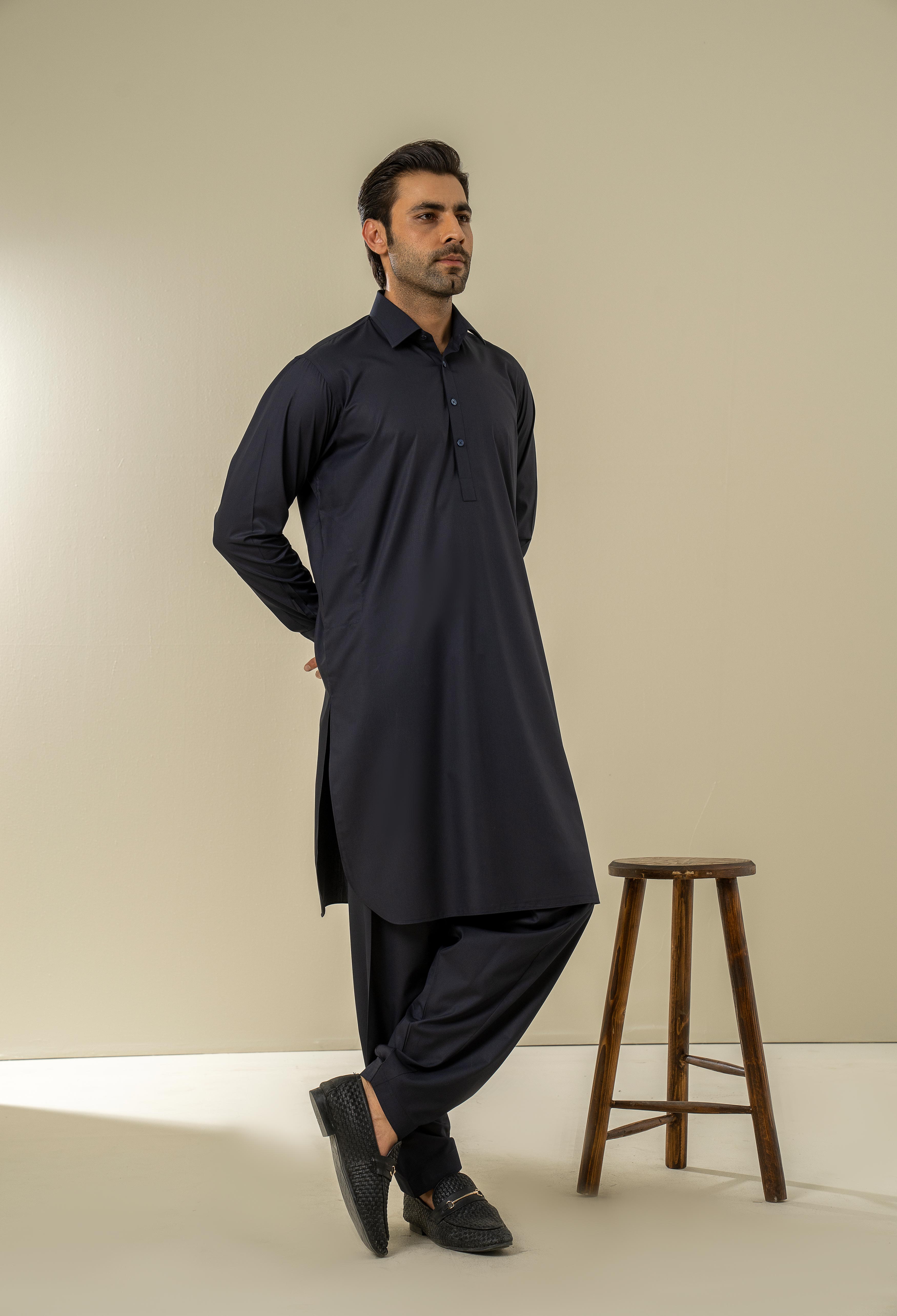 Deep Navy Plain Kameez Shalwar