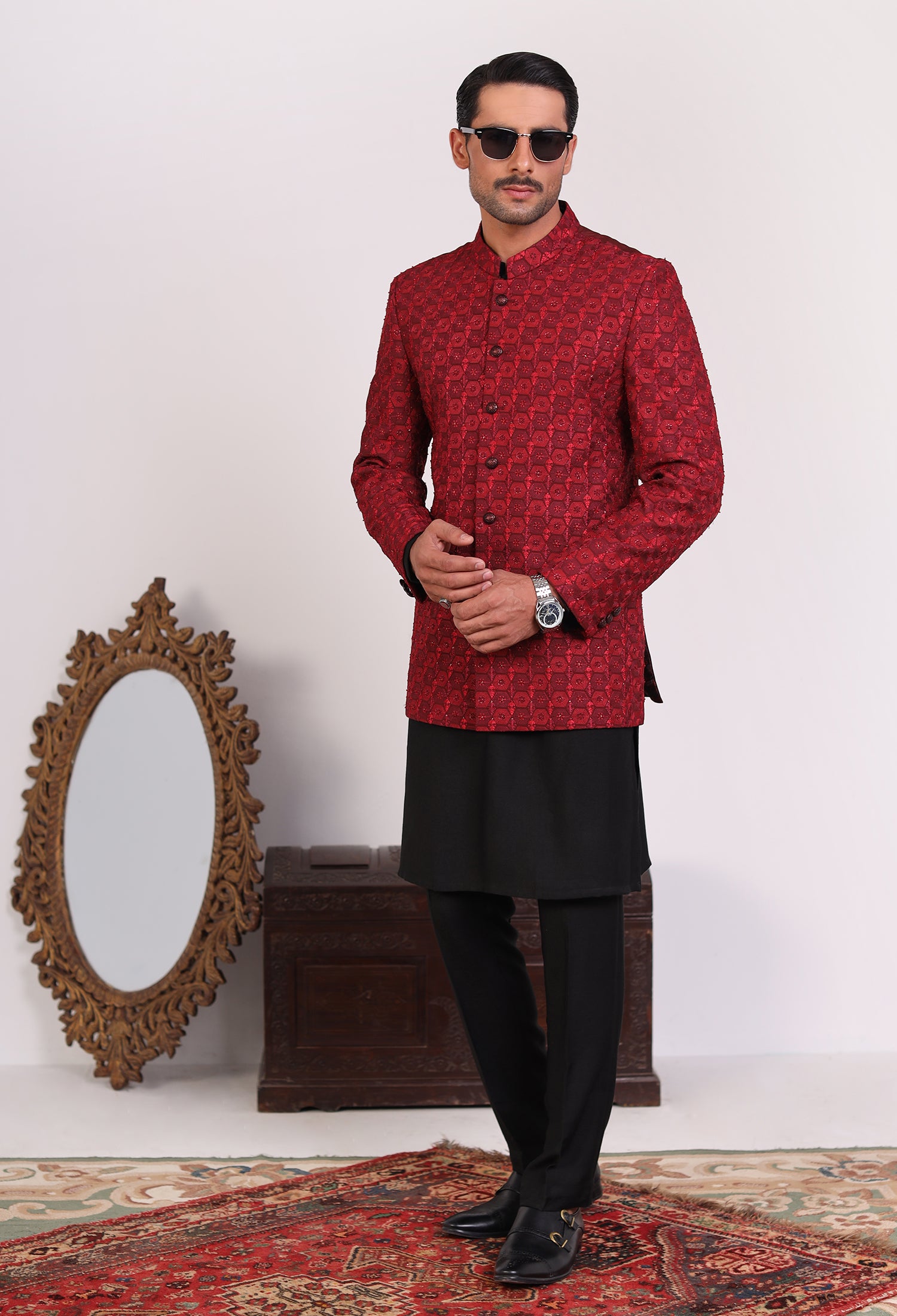 Deep Maroon Prince Coat (PC-000440)