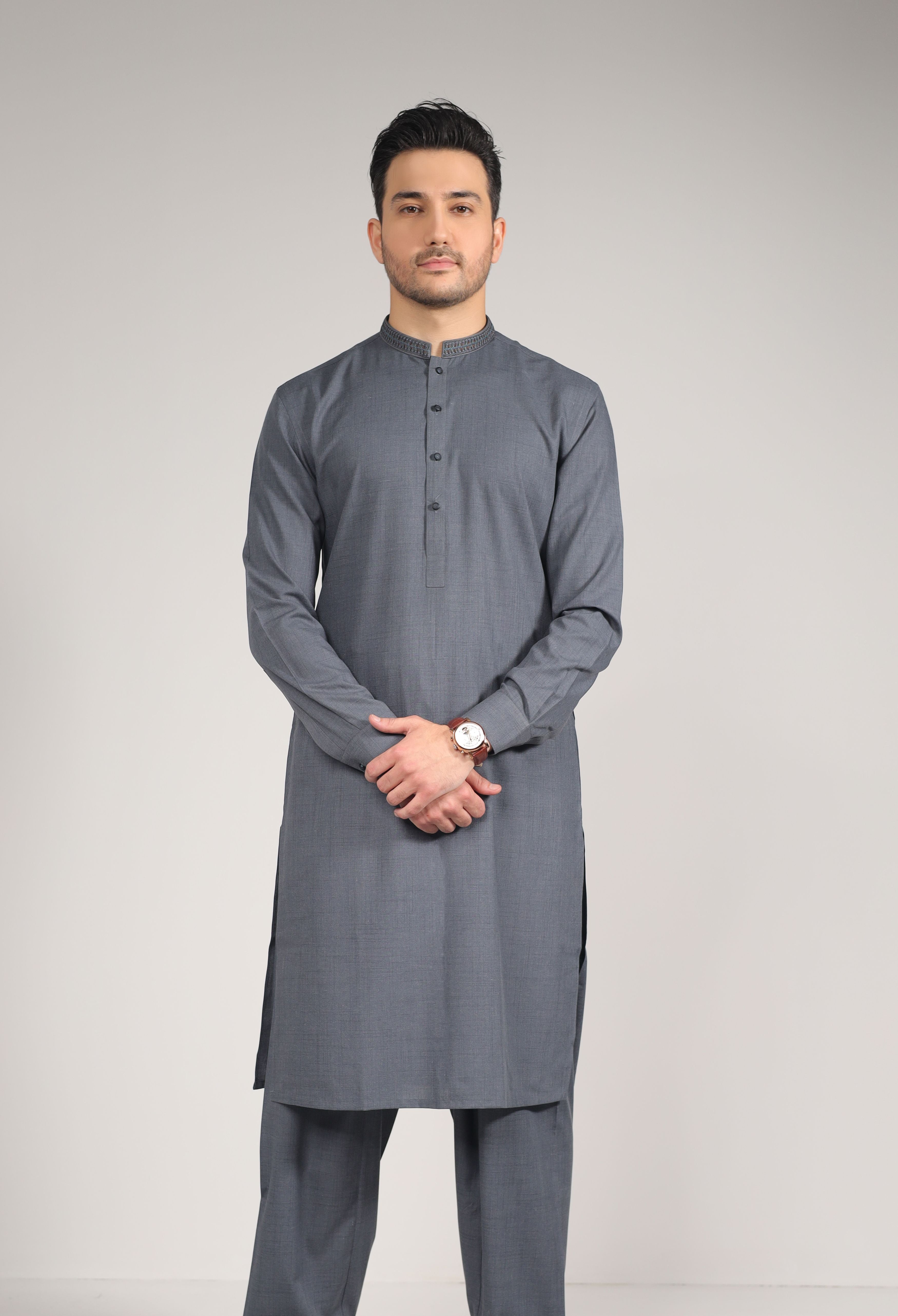 Grey Embroidered Kameez Shalwar (GSS-000368)