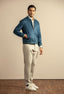 Mid Blue Suede Bomber Jacket