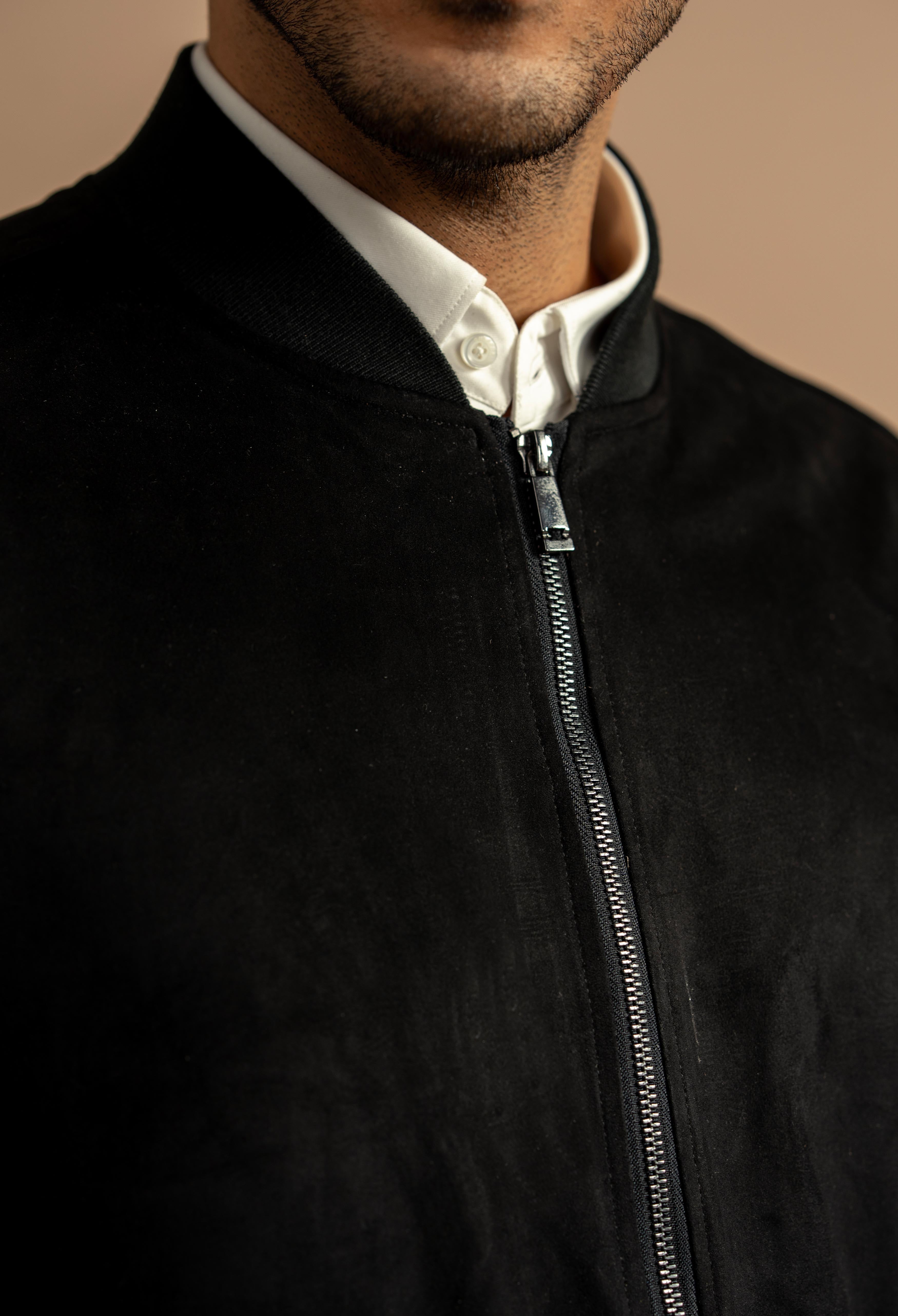 Night Black Suede Bomber Jacket